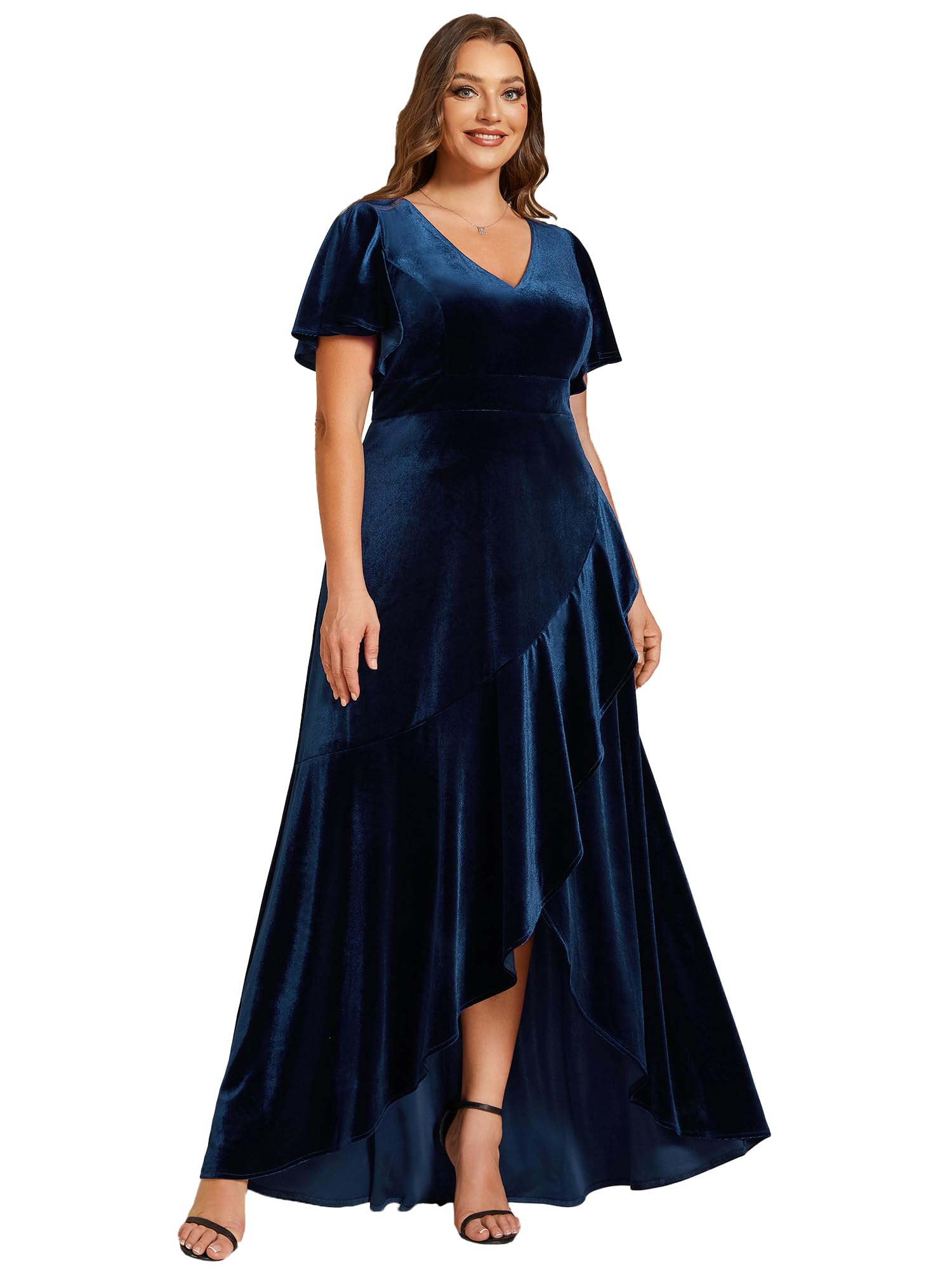 Ever-Pretty Women's Vintage Plus Size Ruffles Hemline Velvet Wedding Guest Dress 02041-DA | Elegant Formal Gown for Bridal Shower, Evening Party & Holiday Events