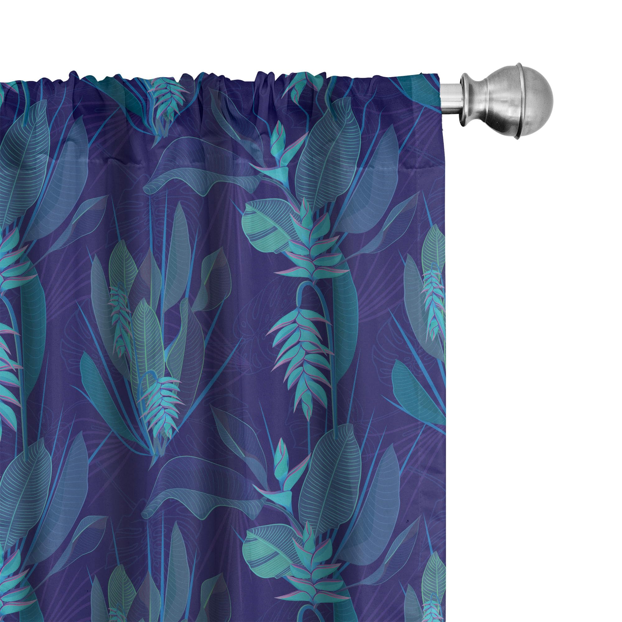 Ambesonne Tropical Floral Window Curtains - Blue & Pink Exotic Flower Design with Leaves, Lightweight 2-Panel Set (28