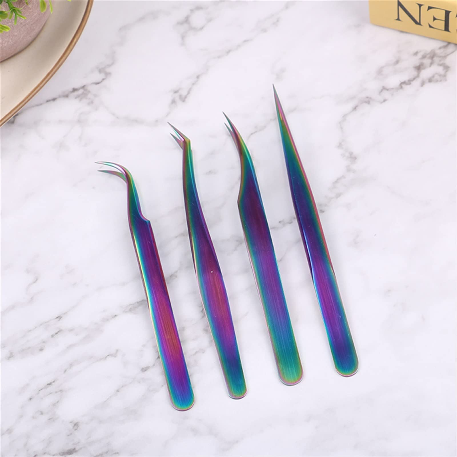 Professional Stainless Steel Curved Pointed Eyelash Extension Tweezers - Precision Lash Tool for Salon & Home Use (Color 04) - Perfect for Volume, Classic & Hybrid Lash Extensions