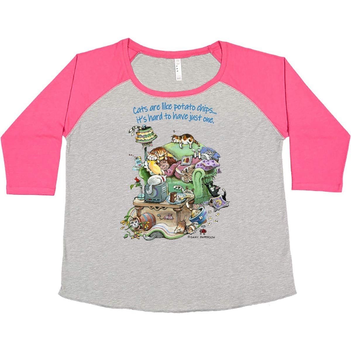 Inktastic Women's Plus Size Cats Are Like Potato Chips Graphic T-Shirt - Funny Cat Lover Tee - Comfortable Casual Wear for Women - Perfect for Cat Lovers, Gift Ideas & Everyday Outfits