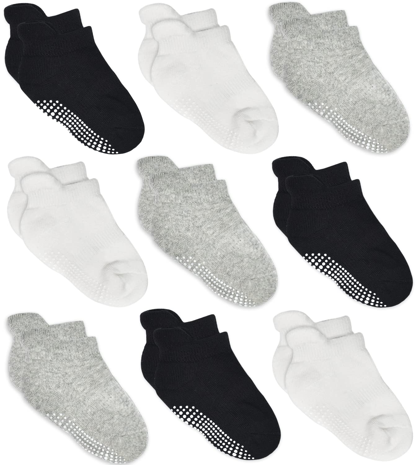 Non-Slip Baby & Toddler Ankle Socks with Grippers - Anti-Skid Boys Girls Infant Socks (6-24 Months) - Soft Cotton Low-Cut Socks for Crawling, Walking & Playtime