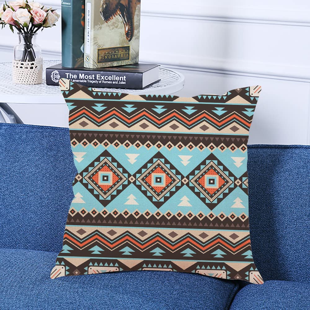 Aztec African Ethnic Square Throw Pillow Covers 18x18 Inch - Decorative Tribal Cushion Cases for Sofa, Couch & Bed - Boho Home Decor & Living Room Accent