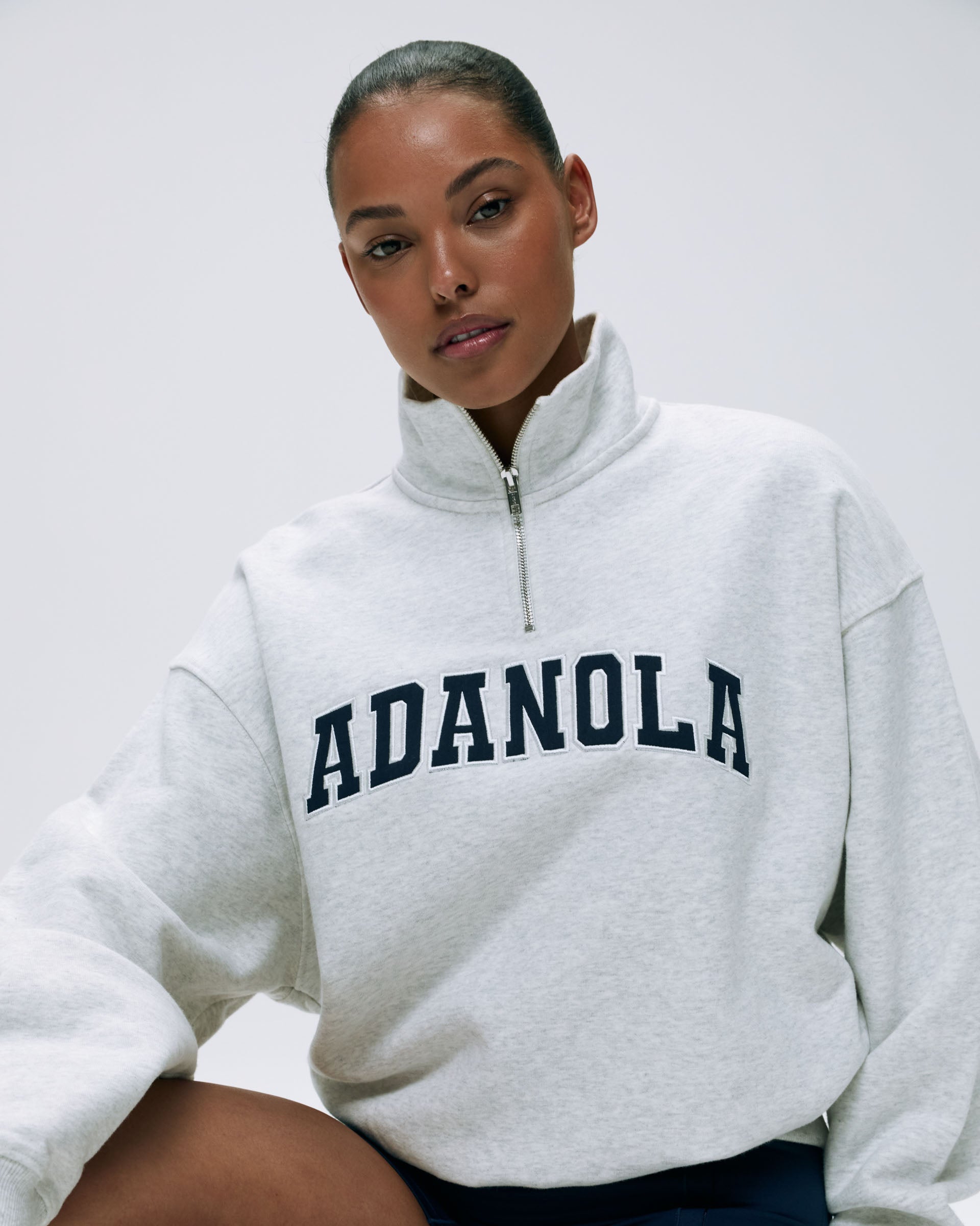 Varsity Relaxed Funnel Neck Zip Sweatshirt - Light Grey Melange & Navy Blue | Comfortable Pullover Hoodie for Men & Women | Perfect for Casual Wear, College Campuses & Outdoor Activities