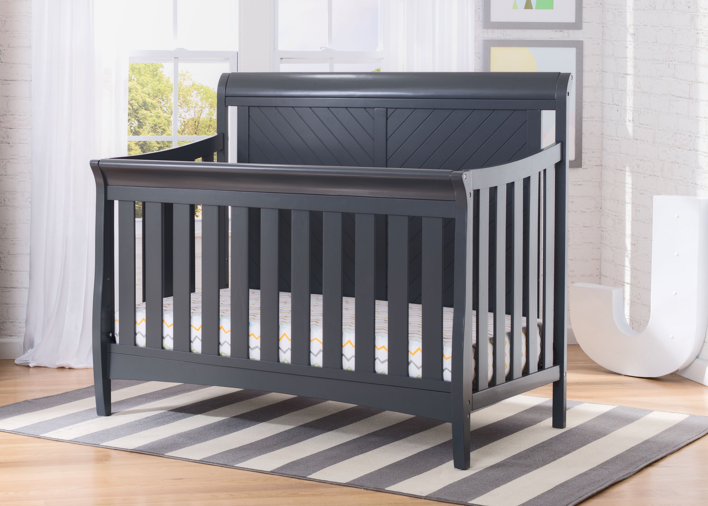 Bennington Elite Sleigh 4-in-1 Convertible Baby Crib - White Nursery Furniture for Newborn to Toddler Bed | Perfect for Modern Nursery, Bedroom & Daycare Use