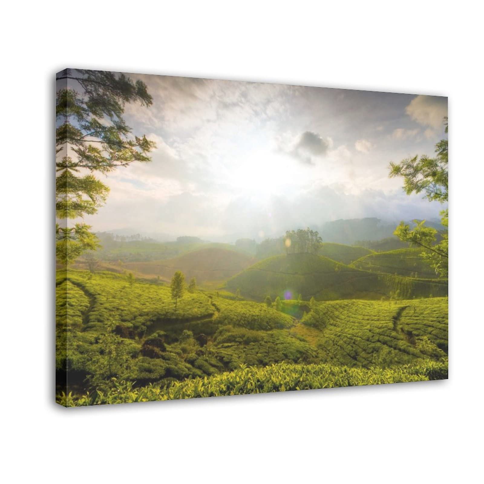 Sunny Green Fields Landscape Canvas Poster - 08x12inch (20x30cm) Framed Wall Art for Bedroom & Office Decor - Perfect Gift for Nature Lovers & Home Styling