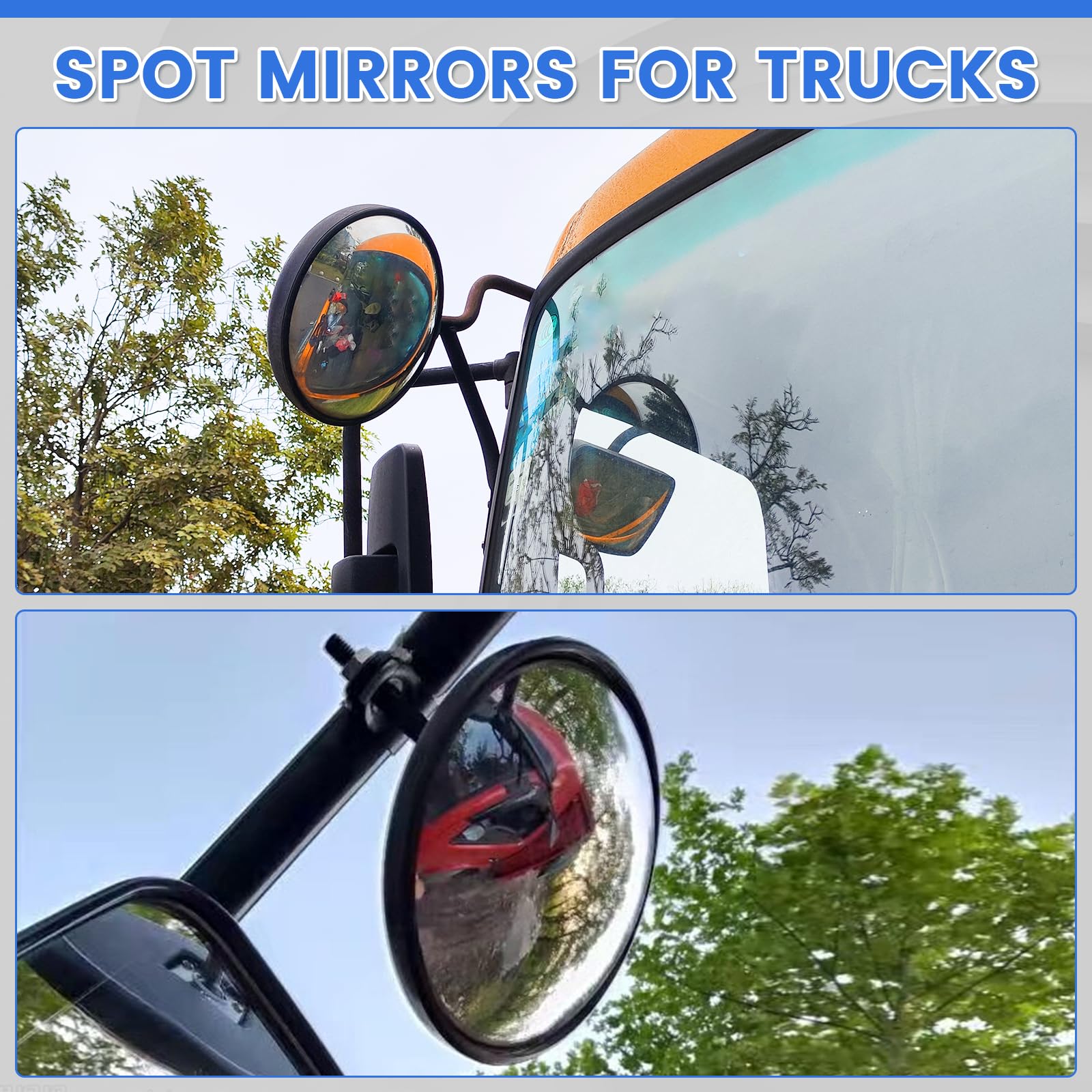 360° Adjustable Universal Convex Mirror for Trucks - Wide Angle Spot Mirror with Round Design (2 Pack) - Perfect for Blind Spot Monitoring & Parking Assistance