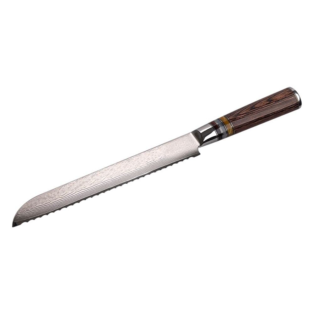 8 Inch 67 Layer Damascus Steel Japanese Bread Knife - Super Sharp Serrated Kitchen Knife with Ergonomic Handle & Gift Box - Perfect for Slicing Bread, Cake, Pastry, Fruits and Cooking - Ideal for Home Chefs, Bakers and Professional Kitchens