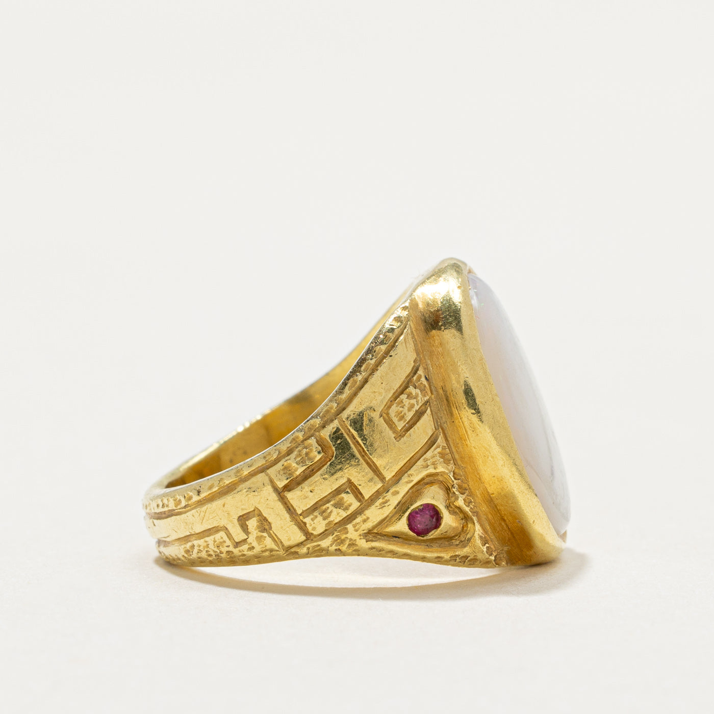 22K Gold Bezel Set Opal Engraved Ring - 2.50 Carat Natural Opal Gemstone - Size 3.75 - Elegant Jewelry for Women - Perfect for Weddings, Anniversaries & Special Occasions