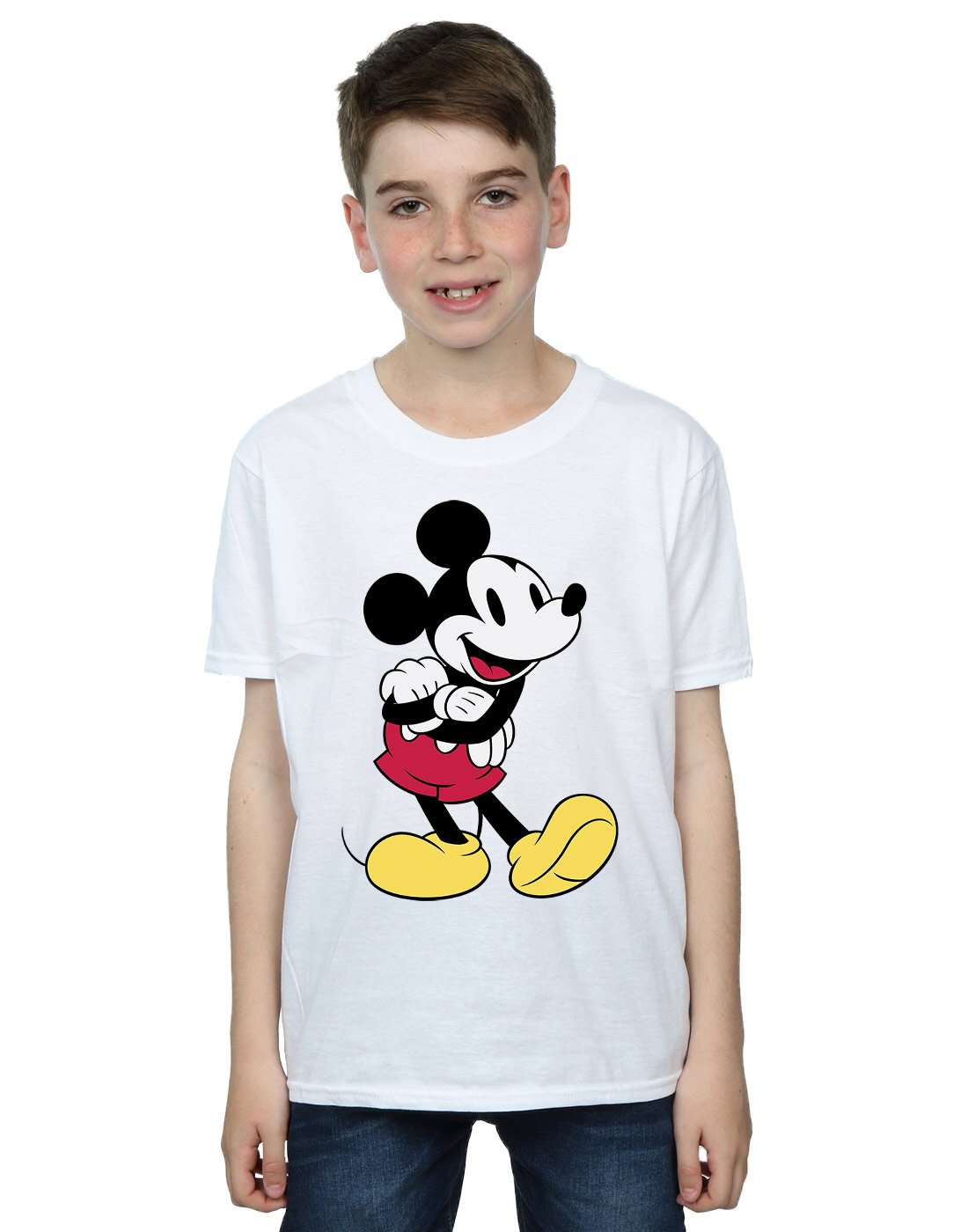 Disney Boys Mickey Mouse Classic White T-Shirt for Kids 7-8 Years - Casual Wear, Birthday Gift & Theme Park Outfit