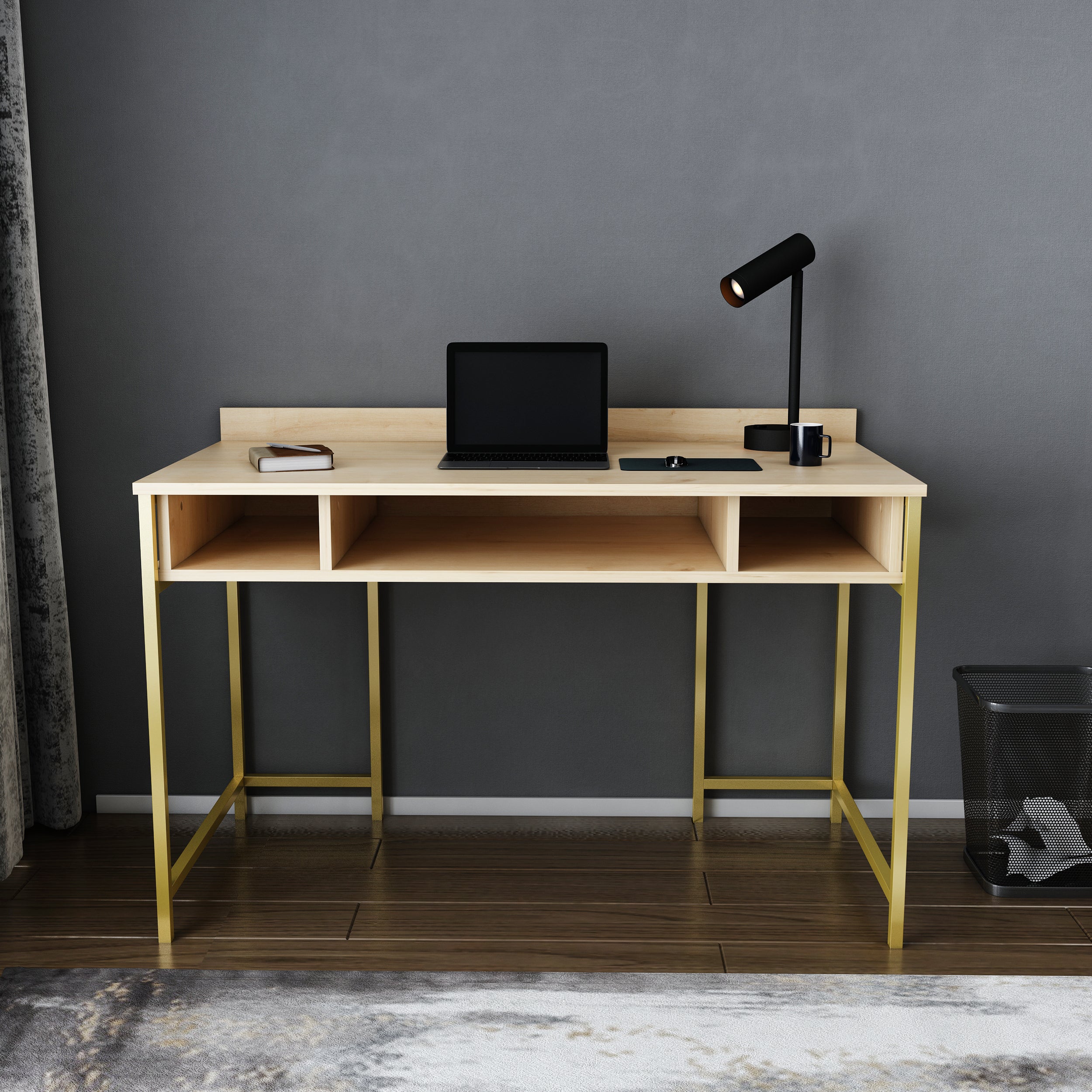 Alma Desk - Modern Wooden Writing Desk for Home Office, Study & Workspace - Ergonomic Design with Drawers & Storage Shelf - Perfect for Remote Work, Online Classes & Small Spaces