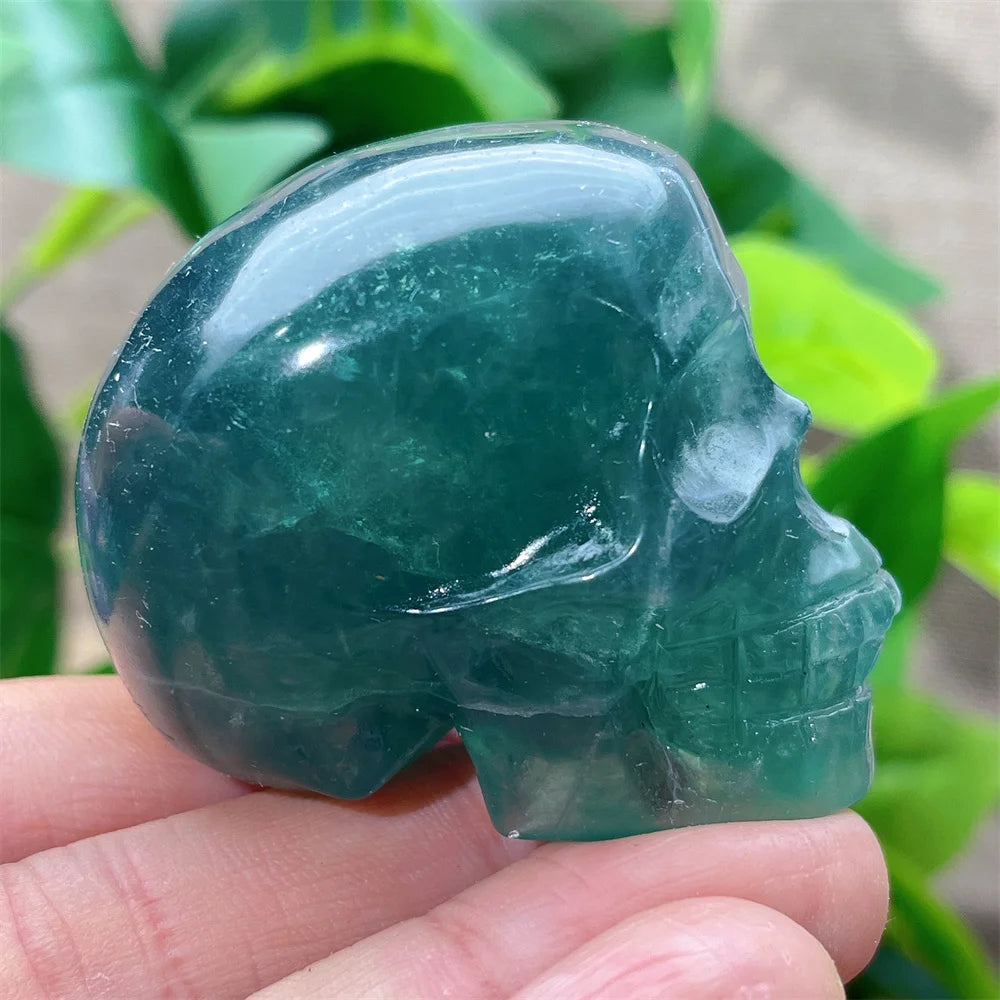 Natural Green and Purple Fluorite Crystal Skull Carving - Healing Stone, Quartz Mineral Gemstone for Spiritual Crafts, Home Decor, Meditation & Energy Work
