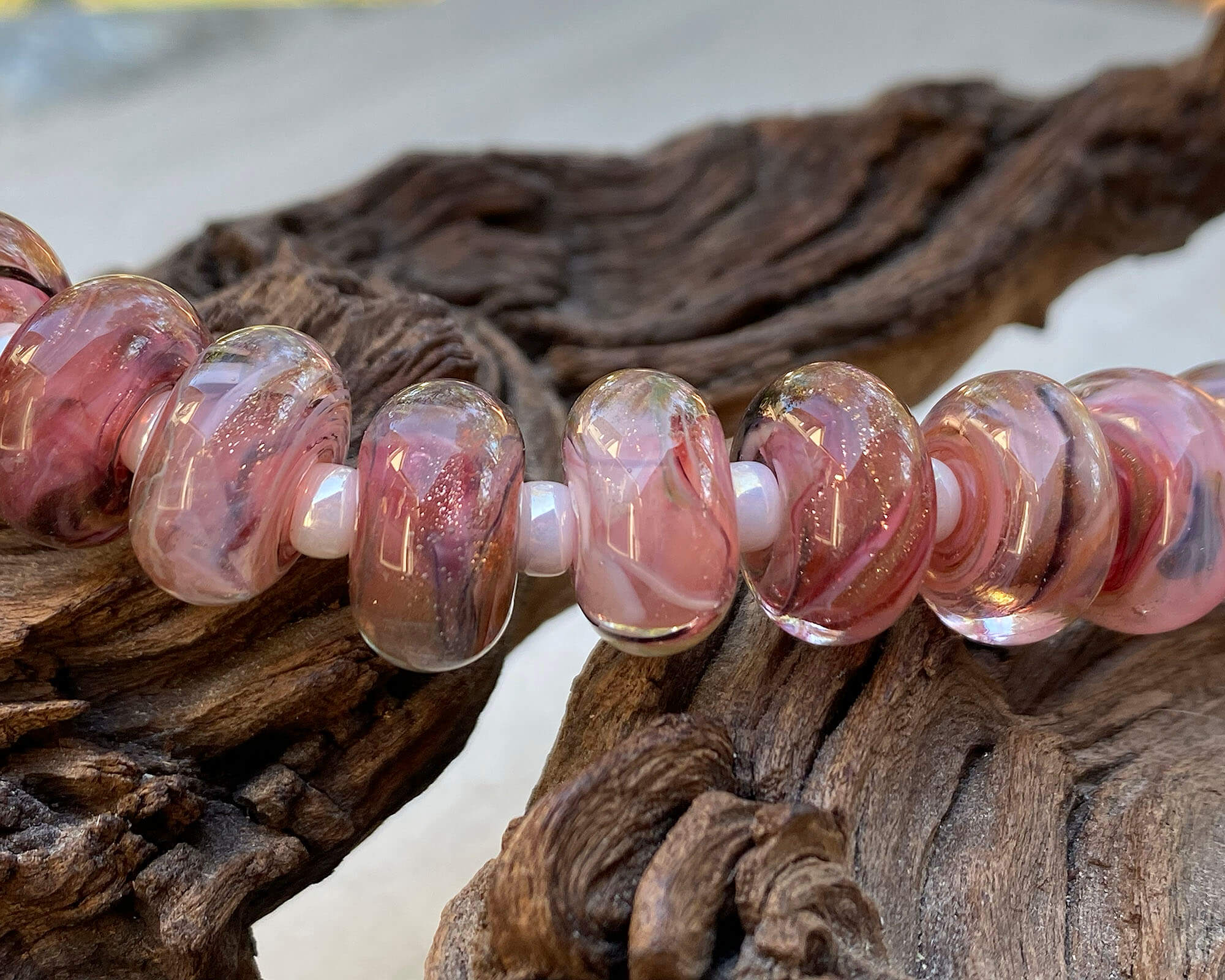Mauve Pink Shimmer Lampwork Glass Beads Set - 100pcs Handmade Jewelry Making Supplies for Necklace, Bracelet DIY Craft Projects - Perfect for Boho, Wedding & Gift Making