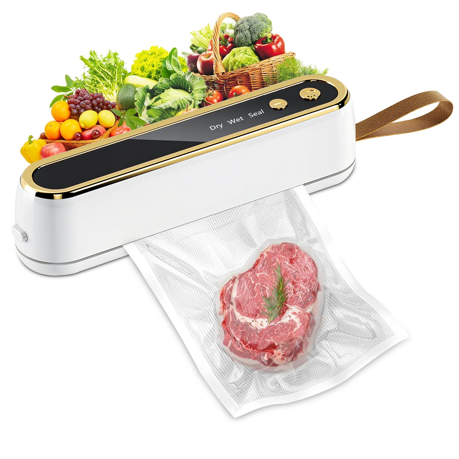 Vacuum Food Sealer Machine with Starter Kit - 10 Bags, Dry & Moist Food Modes, Compact Design with Built-in Cutter (Grey) - Perfect for Meal Prep, Sous Vide & Food Storage