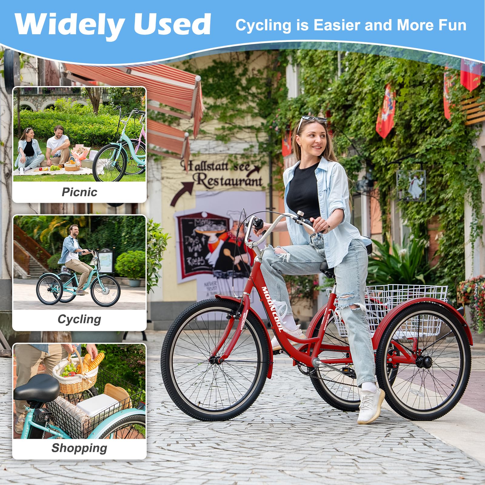 SLSY Adult Tricycle 7-Speed 3-Wheel Bike for Men & Women - 20/24/26 Inch Cargo Cruiser Trike for Seniors - Perfect for Grocery Shopping, Leisure Rides & Outdoor Exercise