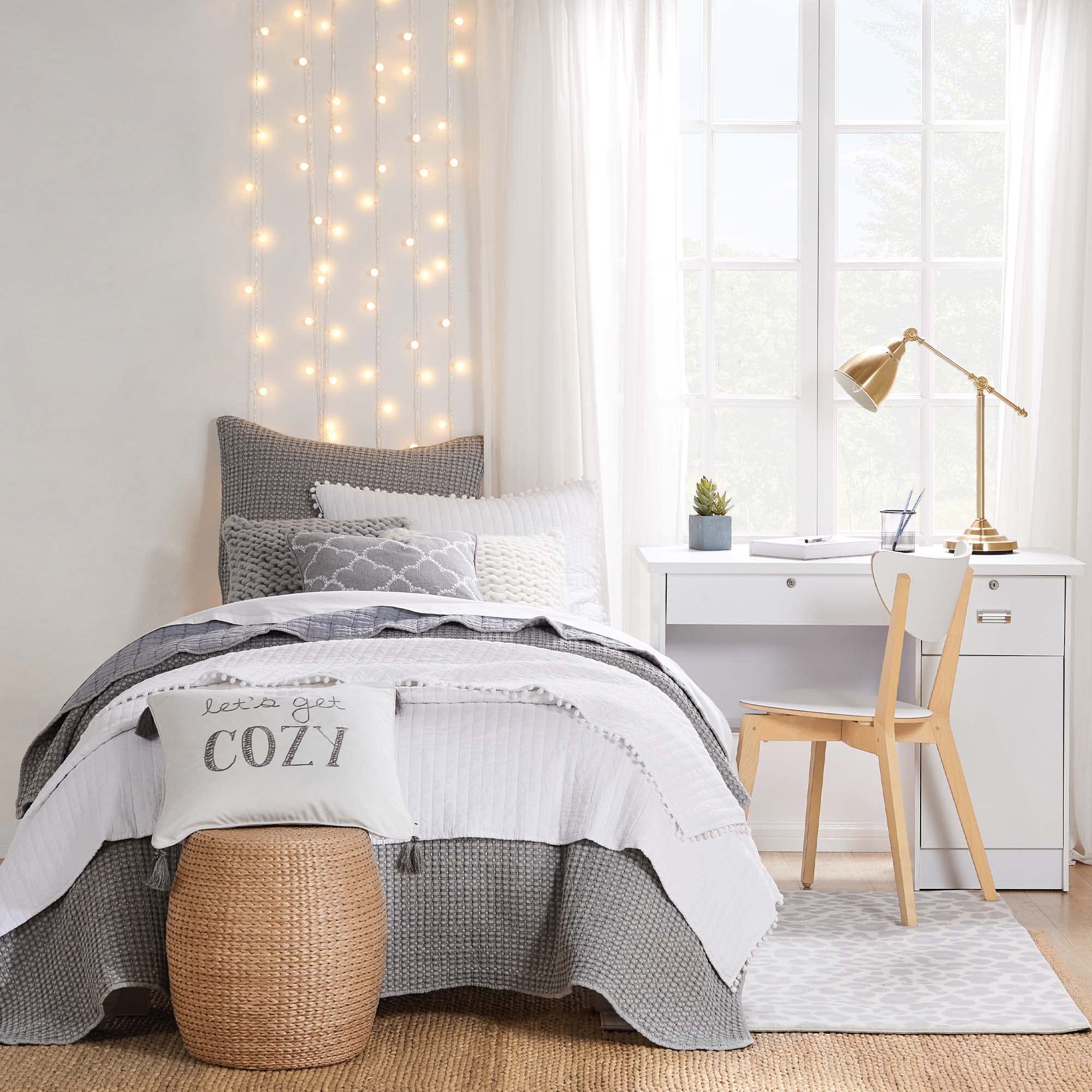 Levtex Home Mills Waffle Twin Quilt Set - 100% Cotton Grey Waffle Bedding - 68