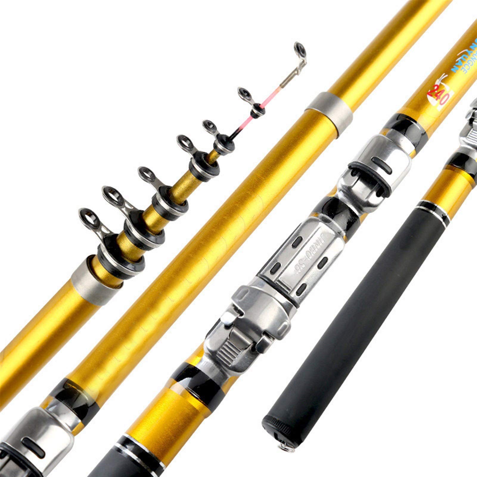 Carbon Fiber Telescopic Fishing Rod with Spinning Reel - 1.8m Portable Travel Fishing Pole for Sea & Freshwater Fishing - Lightweight Yellow Travel Rod for Camping, Beach & Boat Fishing