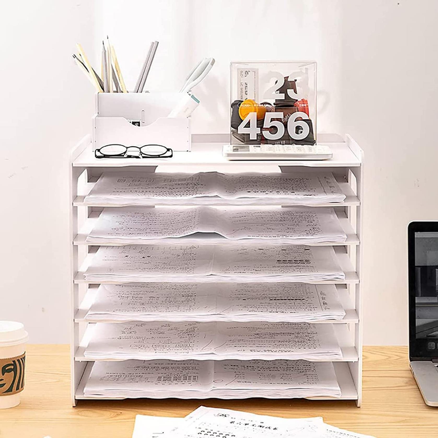 Extra Large A3 Paper Storage Unit - White Desk Folder Shelf for Office & School - Organize Files, Magazines & Stationery - Perfect for Desks, Classrooms & Home Offices