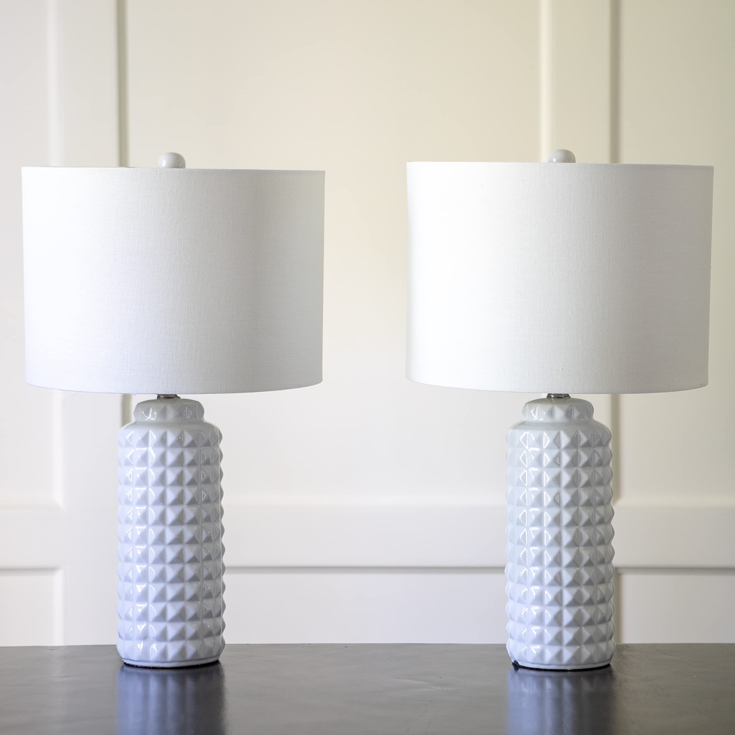 Decor Therapy Felix LED Ceramic Table Lamps - Set of 2 in Antique Brass Finish | Modern Bedside Lighting for Bedroom, Living Room & Office Decor