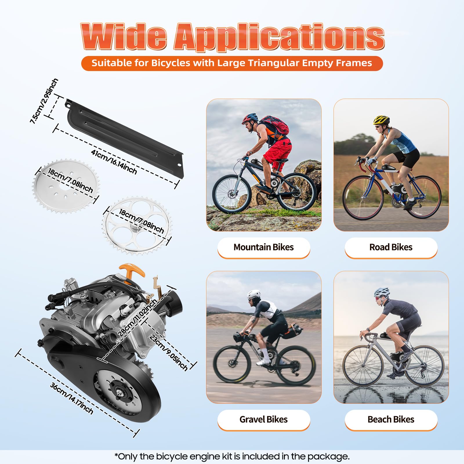 **100cc Bicycle Engine Kit - 2 Stroke & 4-Stroke Gas Motor for Bikes - Compatible with Large Triangular Frame Bicycles - Perfect for Commuting, Off-Road Adventures & DIY Bike Projects**