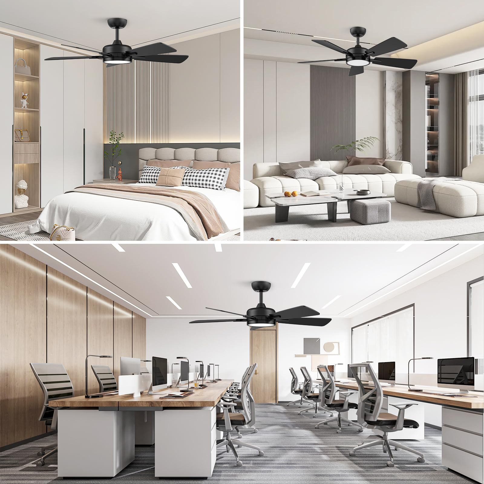 46 Inch Ceiling Fan with Lights and Remote Control - Ultra Quiet Reversible DC Motor, Dimmable LED Backlight, High Airflow for Large Rooms - Perfect for Living Room, Bedroom, and Office (Black)