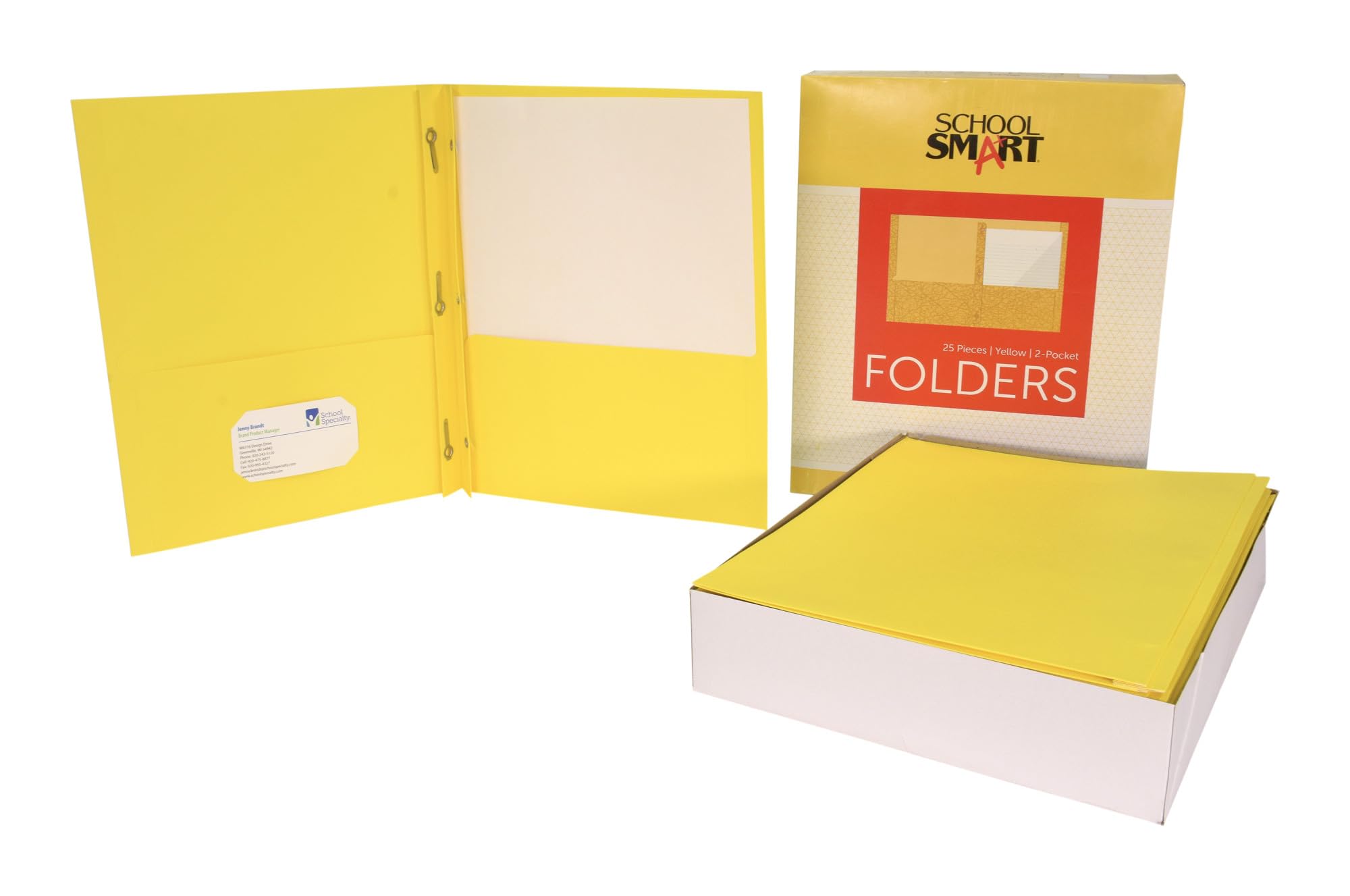 School Smart 2-Pocket Folders with Fasteners - Yellow, Pack of 25 | Durable School & Office Supplies for Organizing Papers, Homework & Documents
