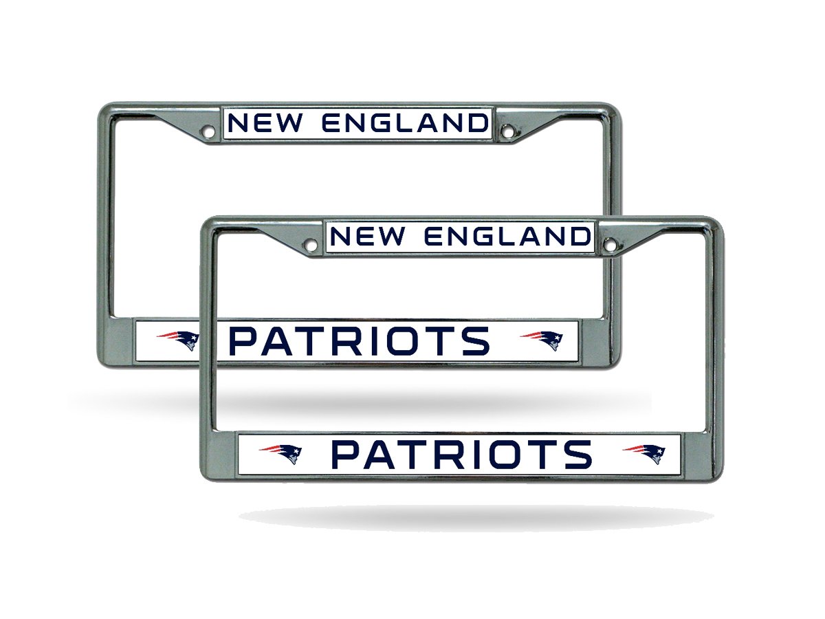 New England Patriots Chrome Metal License Plate Frame - Set of 2, NFL Football Fan Car Accessories for Tailgating & Game Day Decor