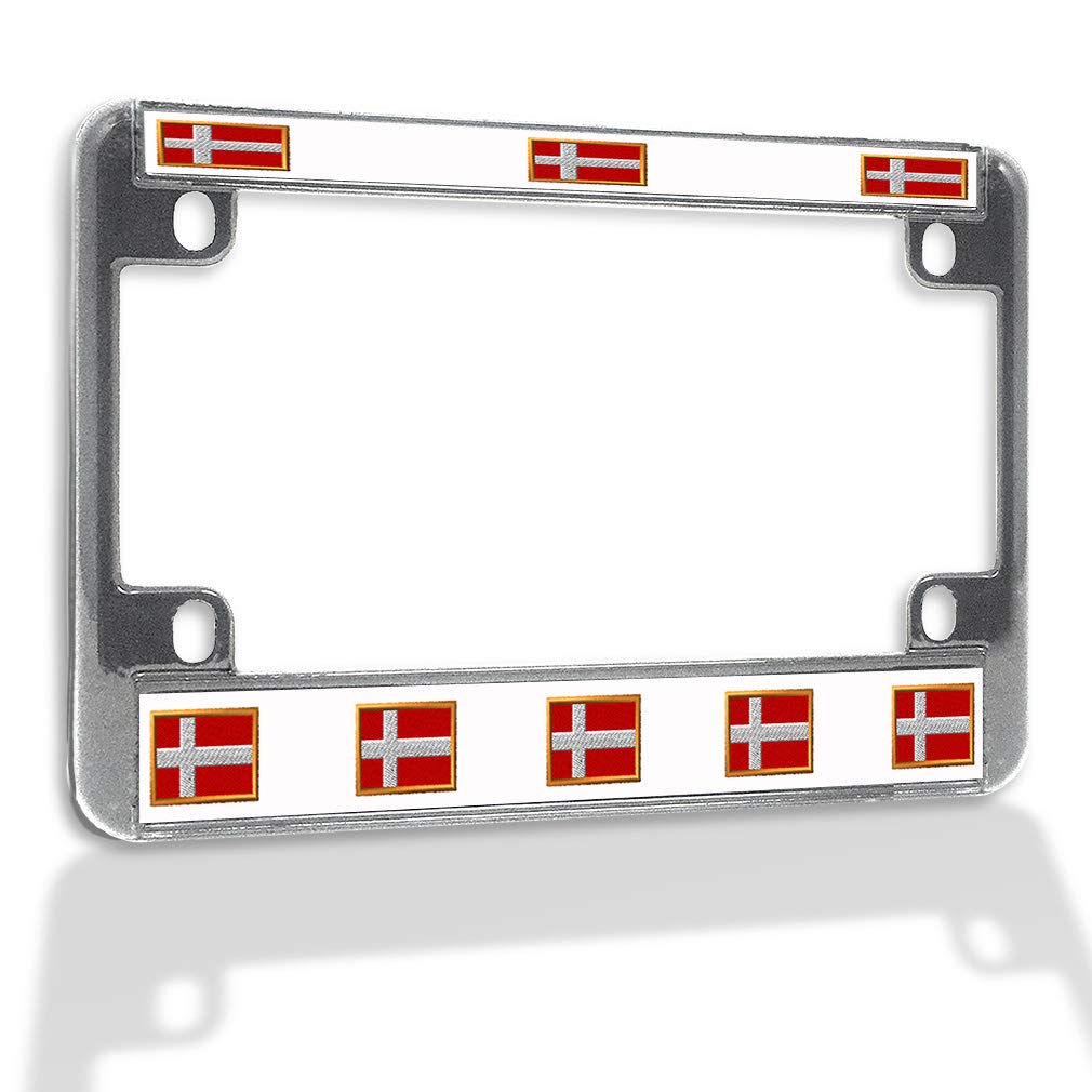 Premium Metal Insert Bike License Plate Frame - Denmark Weatherproof Motorcycle Accessory - Chrome 4-Hole Solid Insert for Road Bikes & Cruisers - Durable Outdoor Riding Gear