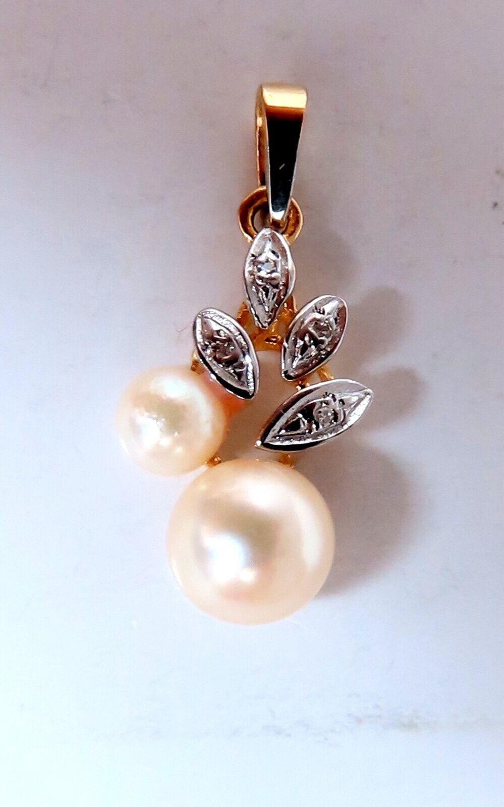 6.5mm & 4.5mm Genuine Pearl and Diamond Pendant Necklace in 14K Gold - Elegant Jewelry Gift for Women, Perfect for Weddings, Anniversaries and Special Occasions