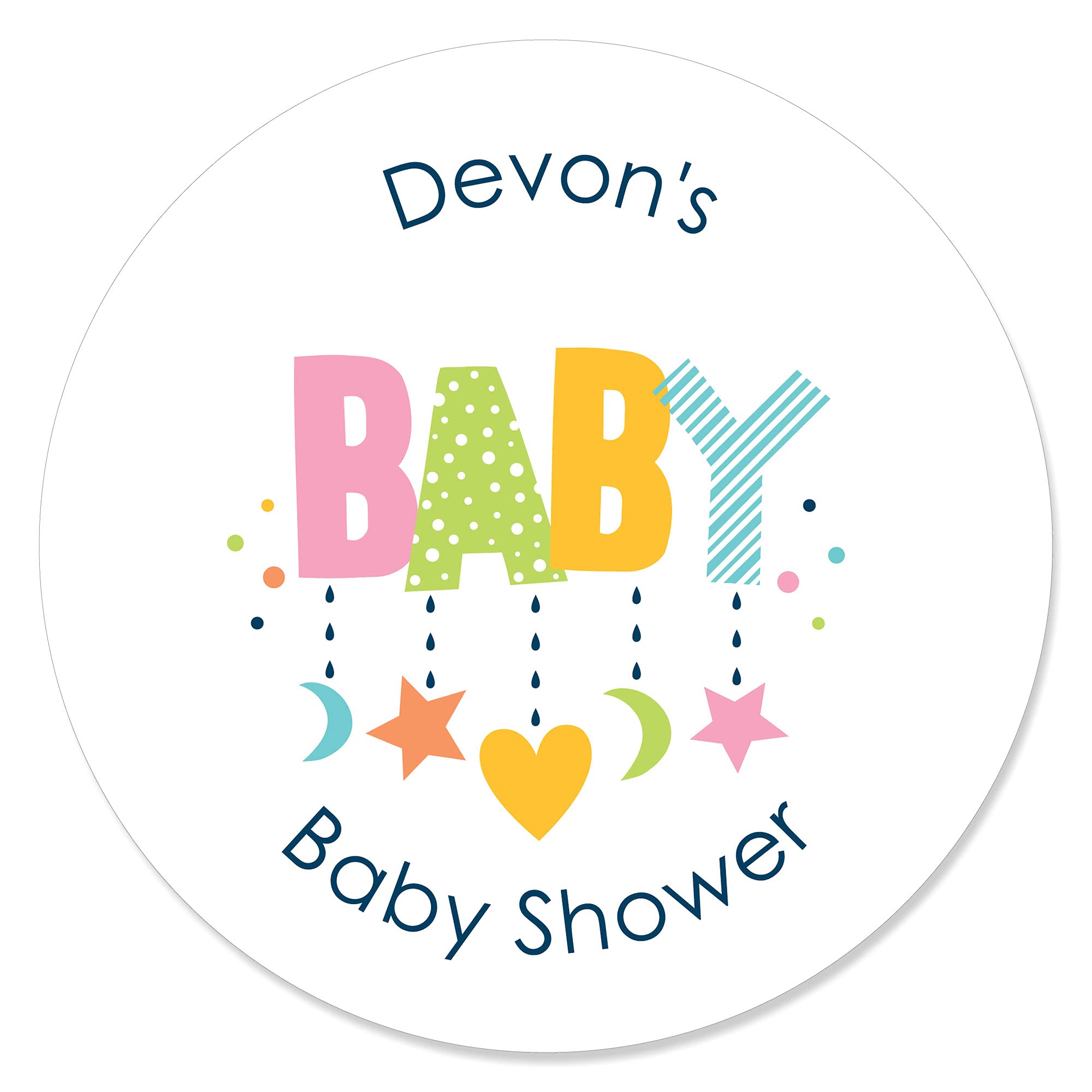 Personalized Colorful Baby Shower Stickers - 24 Custom Gender Neutral Circle Labels for Party Favors - Perfect for Diaper Gifts, Nursery Decor & Gender Reveal Celebrations