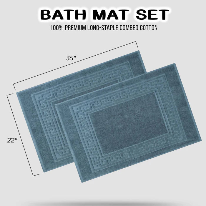 Premium Cotton 2-Piece Greek Key Border Bath Mat Set - Ultra Absorbent, Non-Slip Bathroom Rug - Perfect for Modern Bathrooms, Master Suites & Spa-Like Retreats