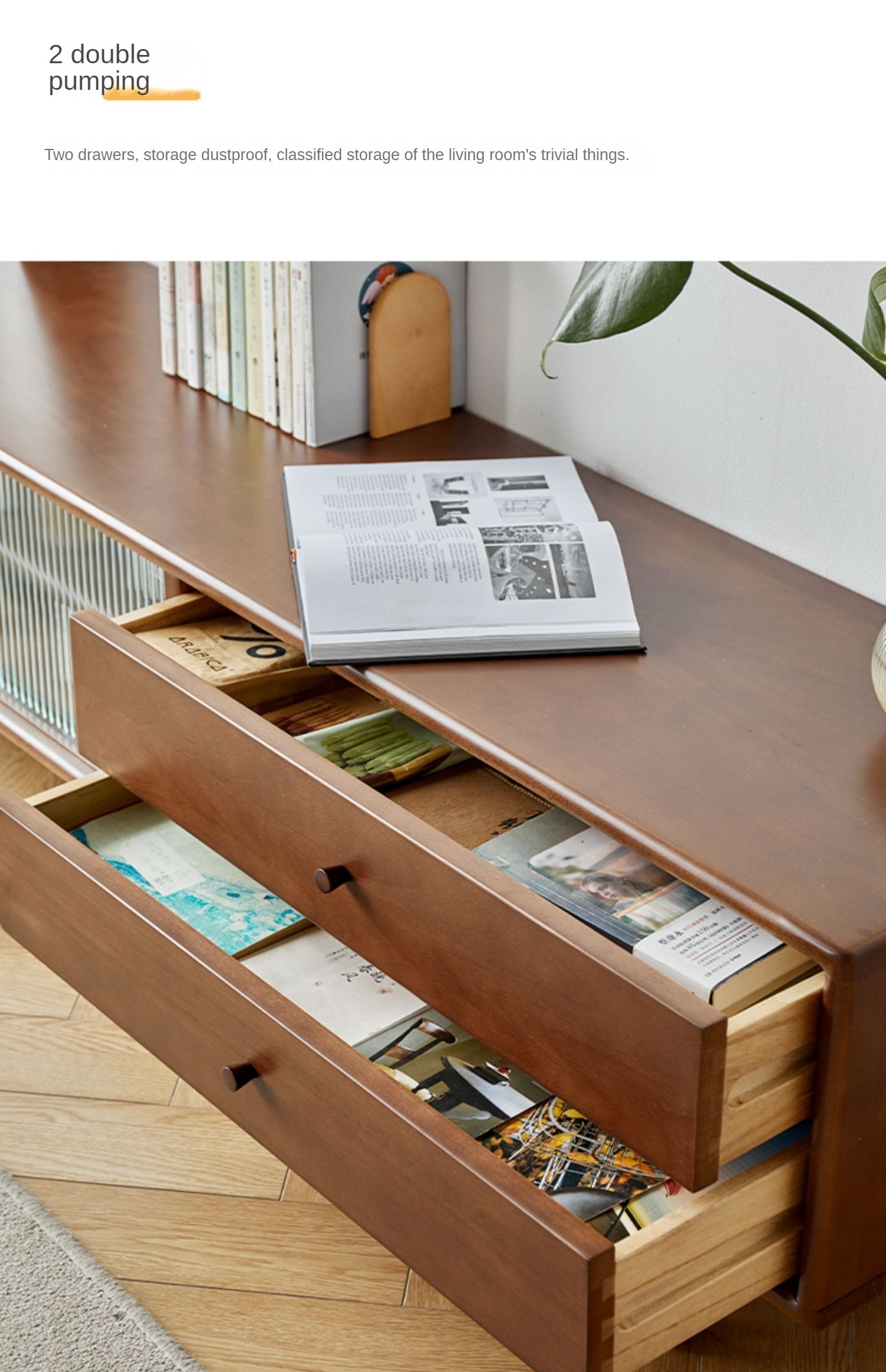 Solid Beech Wood TV Stand with Storage - Modern Entertainment Center for Living Room, Bedroom & Home Theater