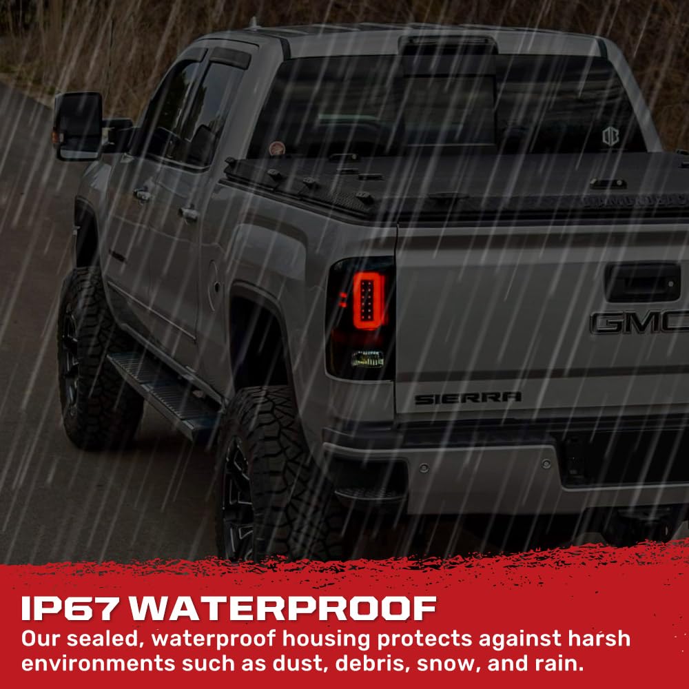 RECON OLED Tail Lights for 2014-2018 GMC Sierra 1500 & 2014-2019 Sierra 2500/3500 - Smoked Lens LED Running Lights (Direct Replacement for Factory Halogen Lights) - Perfect for Night Driving & Enhanced Truck Style
