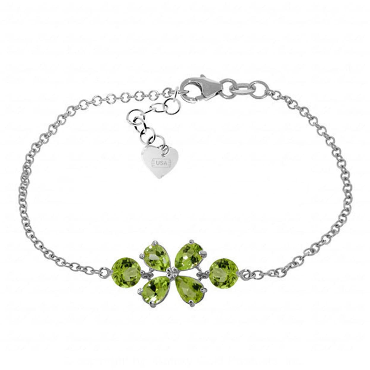 14K Solid White Gold Bracelet with 3.15 CTW Natural Peridot Gemstones - Elegant Jewelry for Women, Perfect for Weddings, Anniversaries & Special Occasions