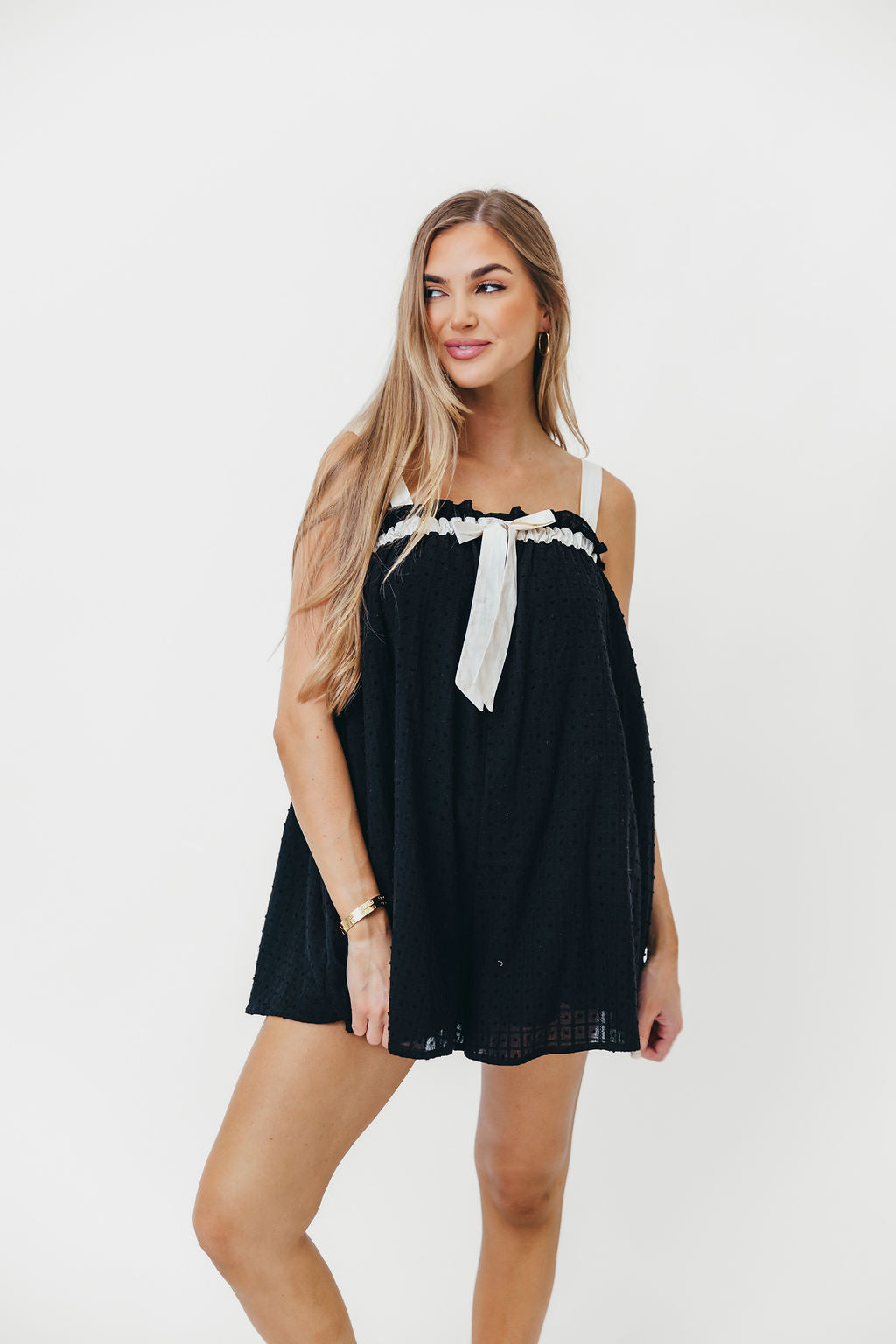 Ashtin Oversized Romper with Bow Detail - Women's Fashion Jumpsuit in Black & Cream | Casual Summer Outfit, Beach Cover-Up, Lounge Wear, Street Style