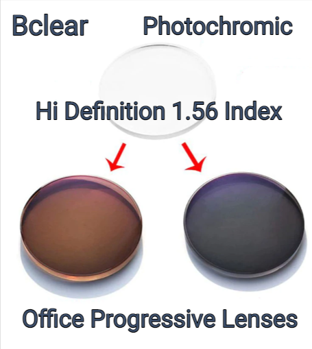BCLEAR 1.56 Index Blue Light Blocking Progressive Photochromic Lenses for Computer & Office Use - Reduce Eye Strain & Glare for Digital Screen Workers