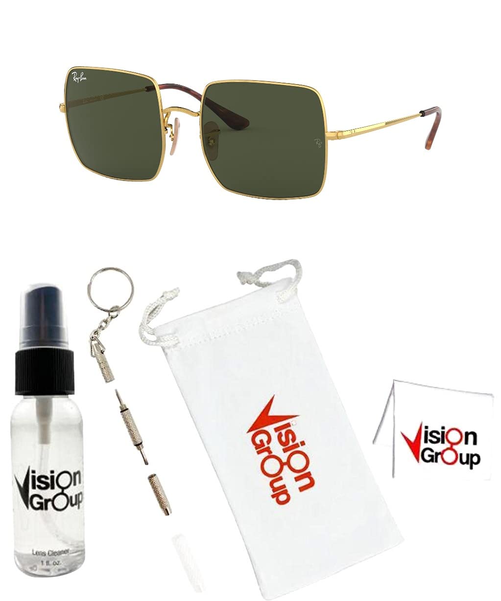 Ray-Ban RB1971 Square Polarized Sunglasses for Men & Women with UV Protection - Classic Aviator Style + Free Vision Group Accessories Bundle | Perfect for Driving, Beach, and Outdoor Activities