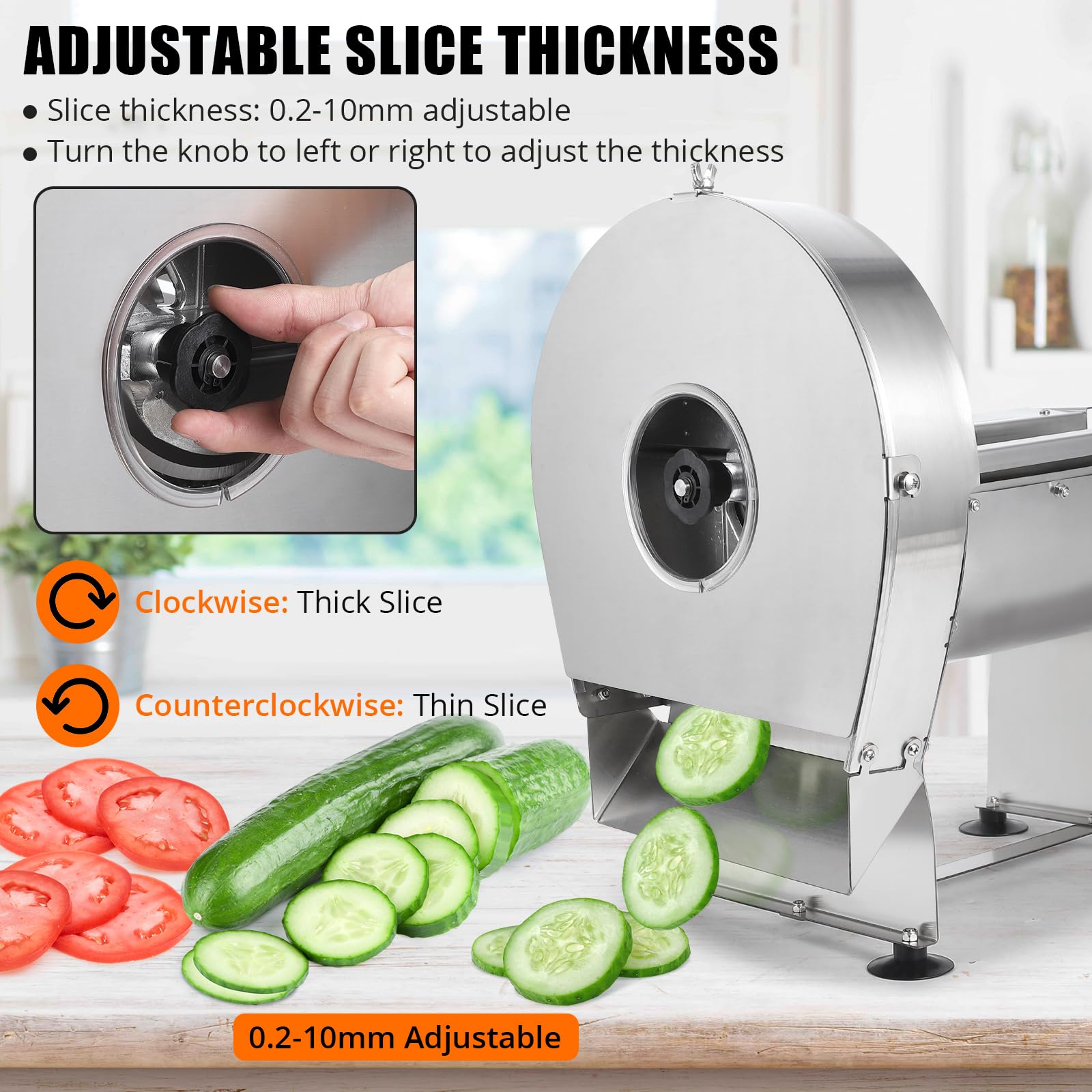 Electric Commercial Vegetable & Fruit Slicer - Adjustable 0.2-10mm Stainless Steel Food Cutter for Onion, Potato, Cabbage, Tomato, Lemon - Perfect for Restaurants, Catering & Home Kitchen Prep