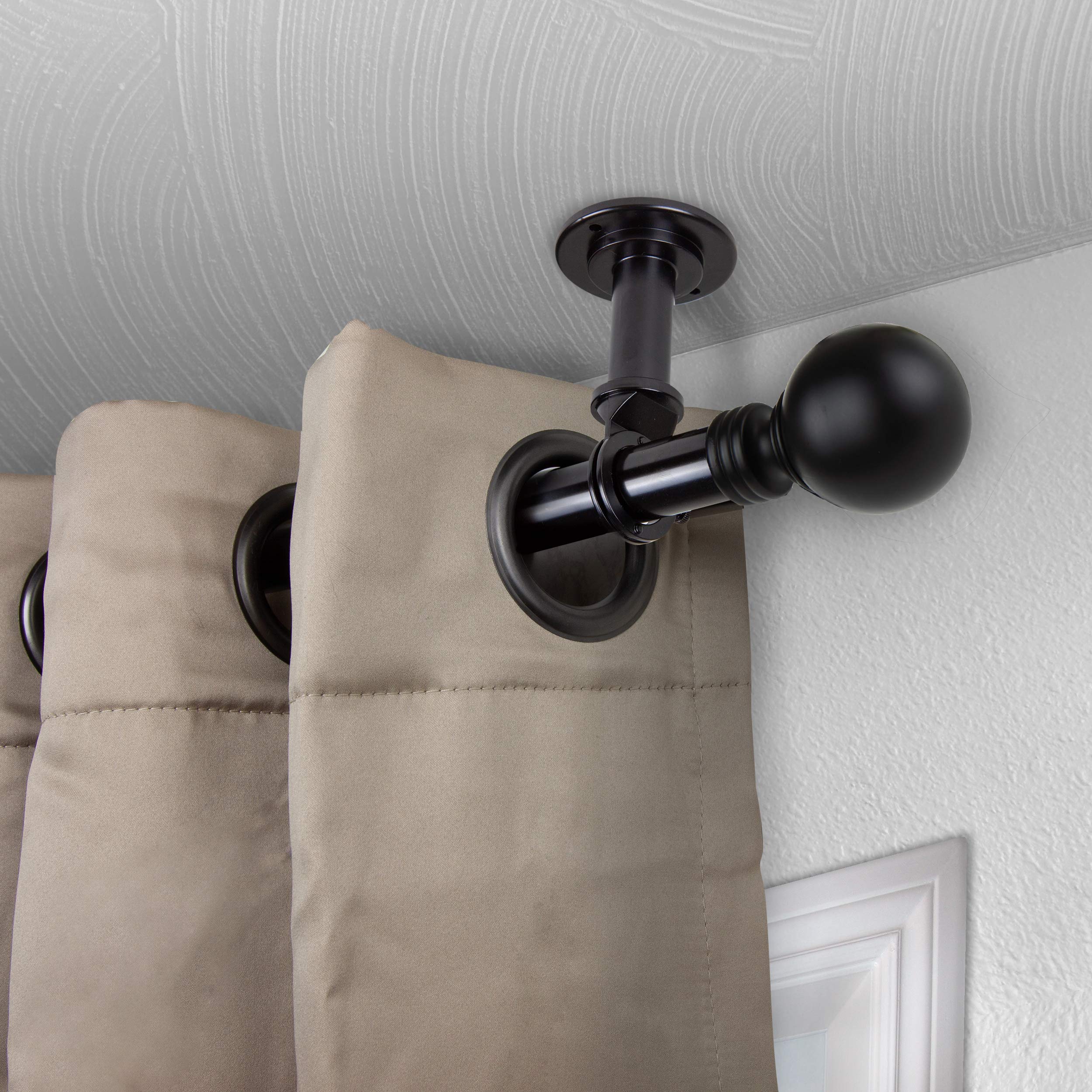 Rod Desyne Globe 1 Inch Adjustable Ceiling Curtain Rod & Room Divider - 120 to 170 Inches, Black - Perfect for Large Windows, Room Separation & Home Theater Setup