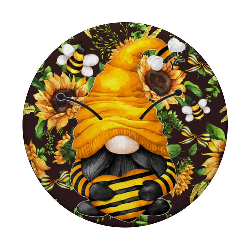 Adorable Honey Bee Gnome Heart PopGrip for Beekeepers - Sunflower Design Phone Grip & Stand - Perfect for Beekeeping Enthusiasts & Nature Lovers