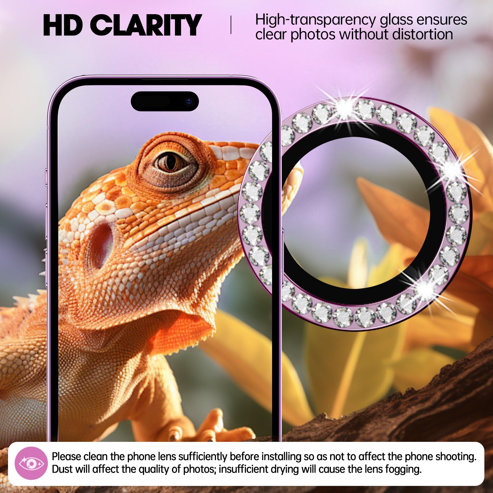 Xfilm iPhone 16/16 Plus Camera Lens Protector - Bling Diamond Ring Design, 9H Hardness Scratchproof Cover, Stylish Phone Accessory, Case Friendly (Pink Diamond) - Perfect for Everyday Protection & Fashion Statement