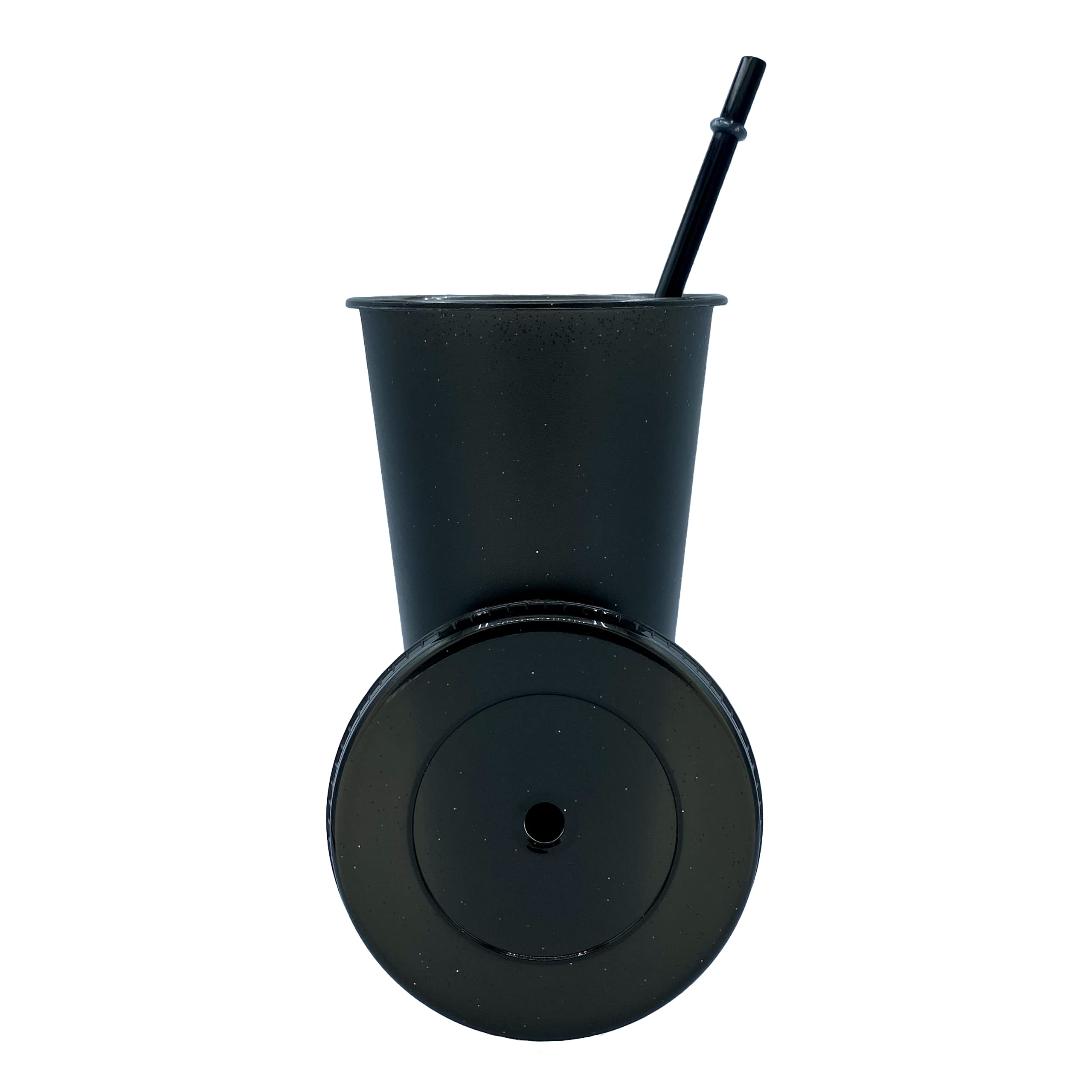 24 oz Reusable Plastic Tumbler with Straw & Lid - 4 Pack Glitter Matte Black Cold Cups for Iced Coffee, Smoothies & Drinks | BPA-Free, Dishwasher Safe, Perfect for Home, Office & Travel