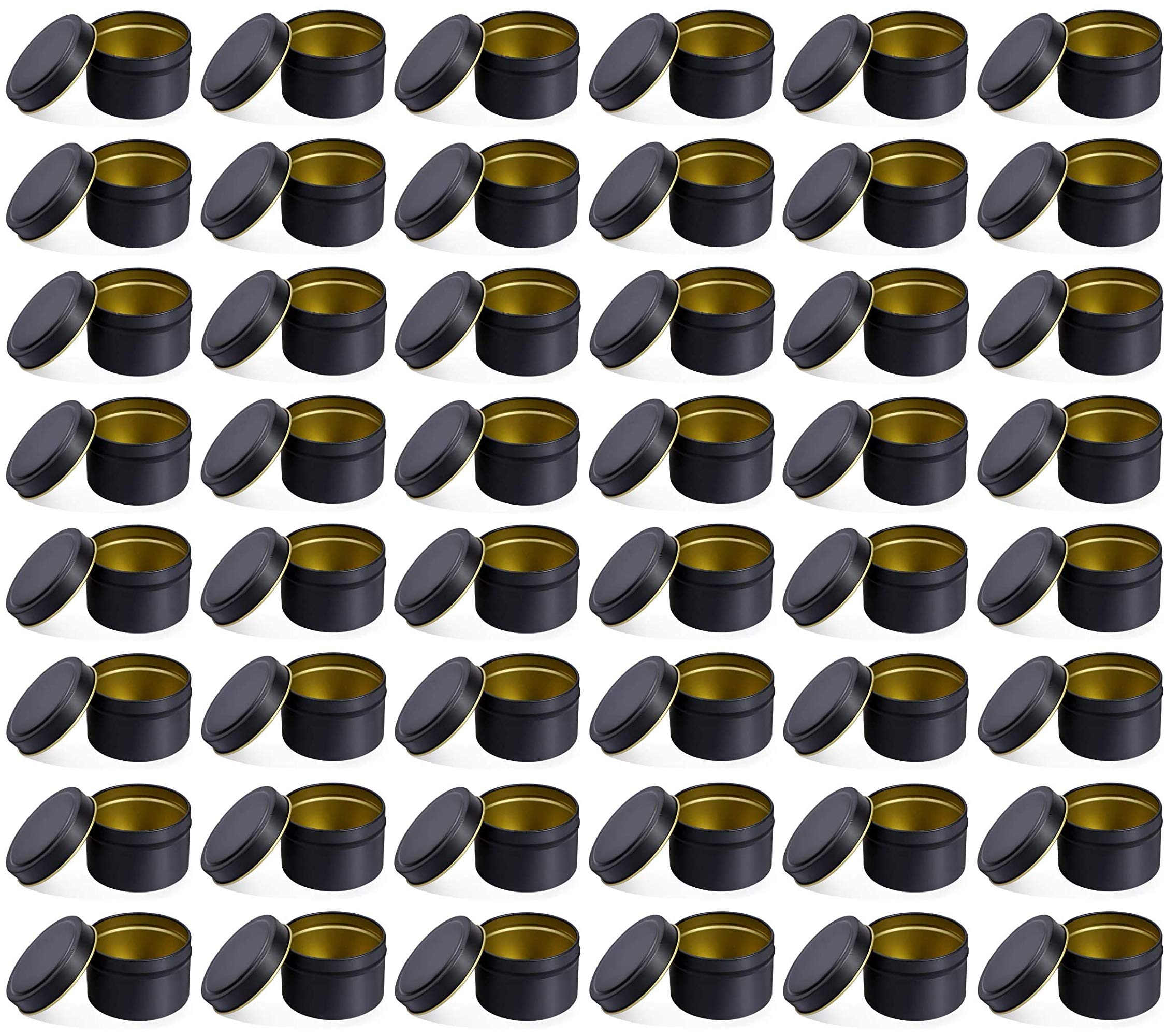 48-Pack Black 8oz Reusable Metal Candle Tins with Lids - Decorative Round Containers for DIY Candle Making, Arts & Crafts, Dry Storage, Wedding Favors & Home Decor - Perfect for Gift Packaging, Bathroom Organization & Party Supplies