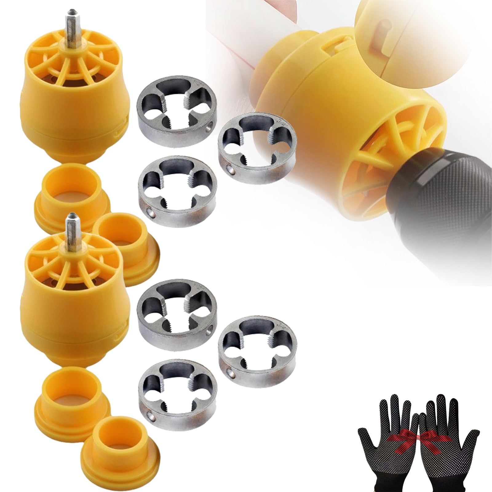 Professional PVC Pipe Threading Tool Kit for Electric Drill - 3 Die Set (1/2