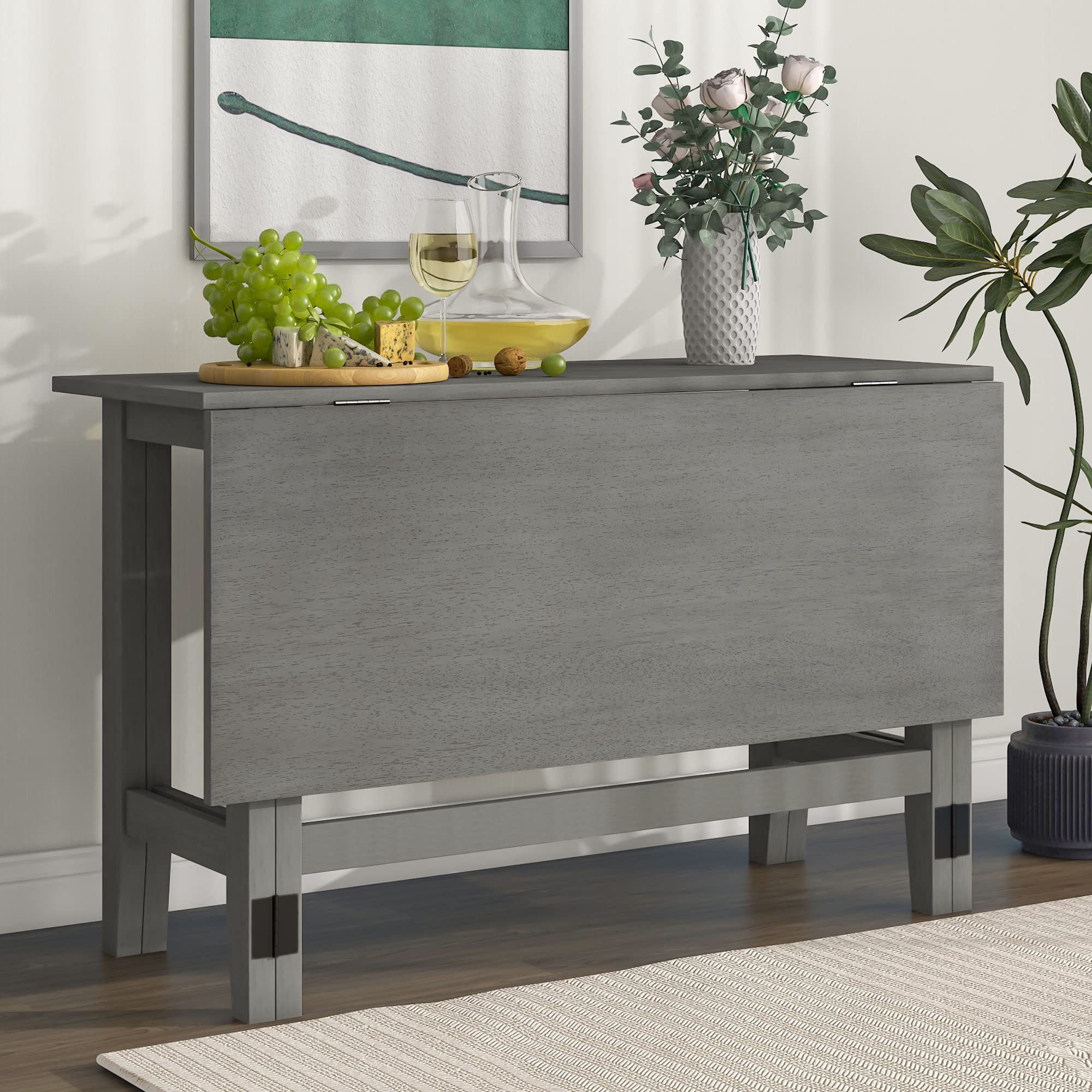 Knocbel Farmhouse 2-4 Person Rectangular Folding Dining Table - Solid Wood Kitchen & Small Space Furniture for Dining Room, Bar, Pub or Bistro - Standard Height (Gray) - Perfect for Apartments, Tiny Homes & Outdoor Entertaining