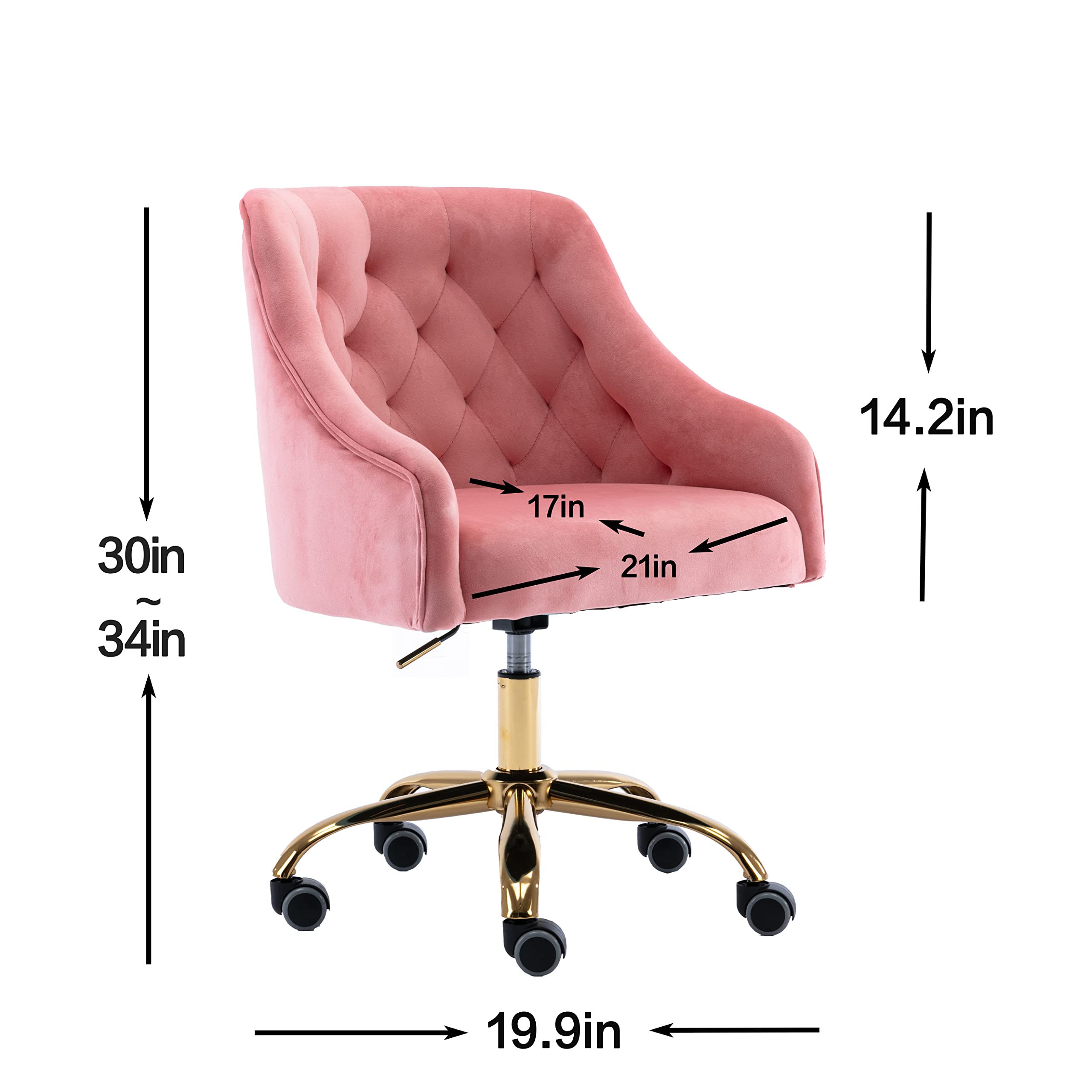 Modern Velvet Home Office Chair with Wheels - Swivel Adjustable Height Desk Chair for Work, Vanity & Makeup - Stylish Task Chair for Living Room & Bedroom (Peach Pink) - Perfect for Remote Work, Gaming & Beauty Routines