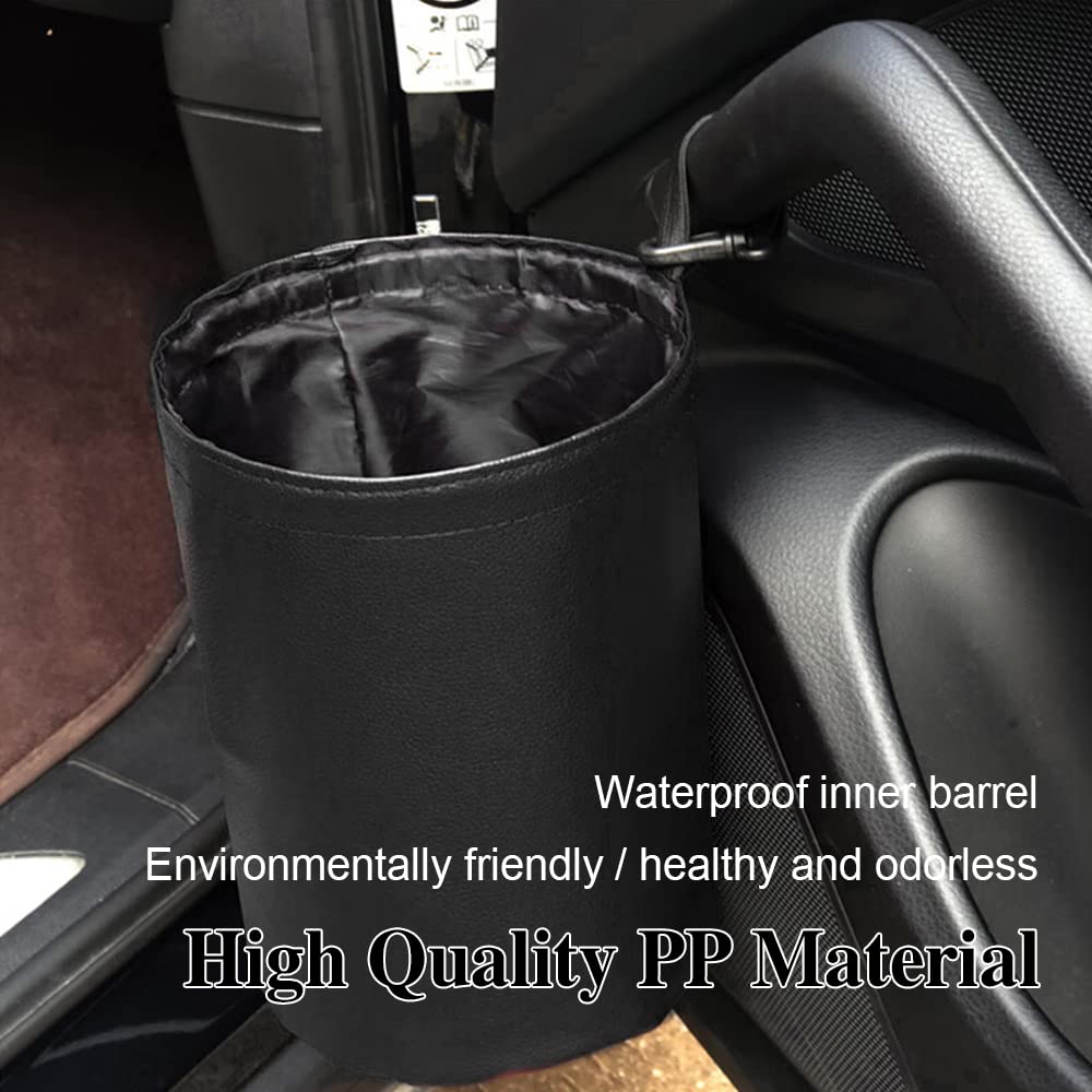 Collapsible Waterproof PU Leather Car Trash Can - Portable Pop Up Car Garbage Bin for SUV, Truck & Vehicle - Multipurpose Auto Interior Accessories for Road Trips, Commuting & Family Travel (Black)