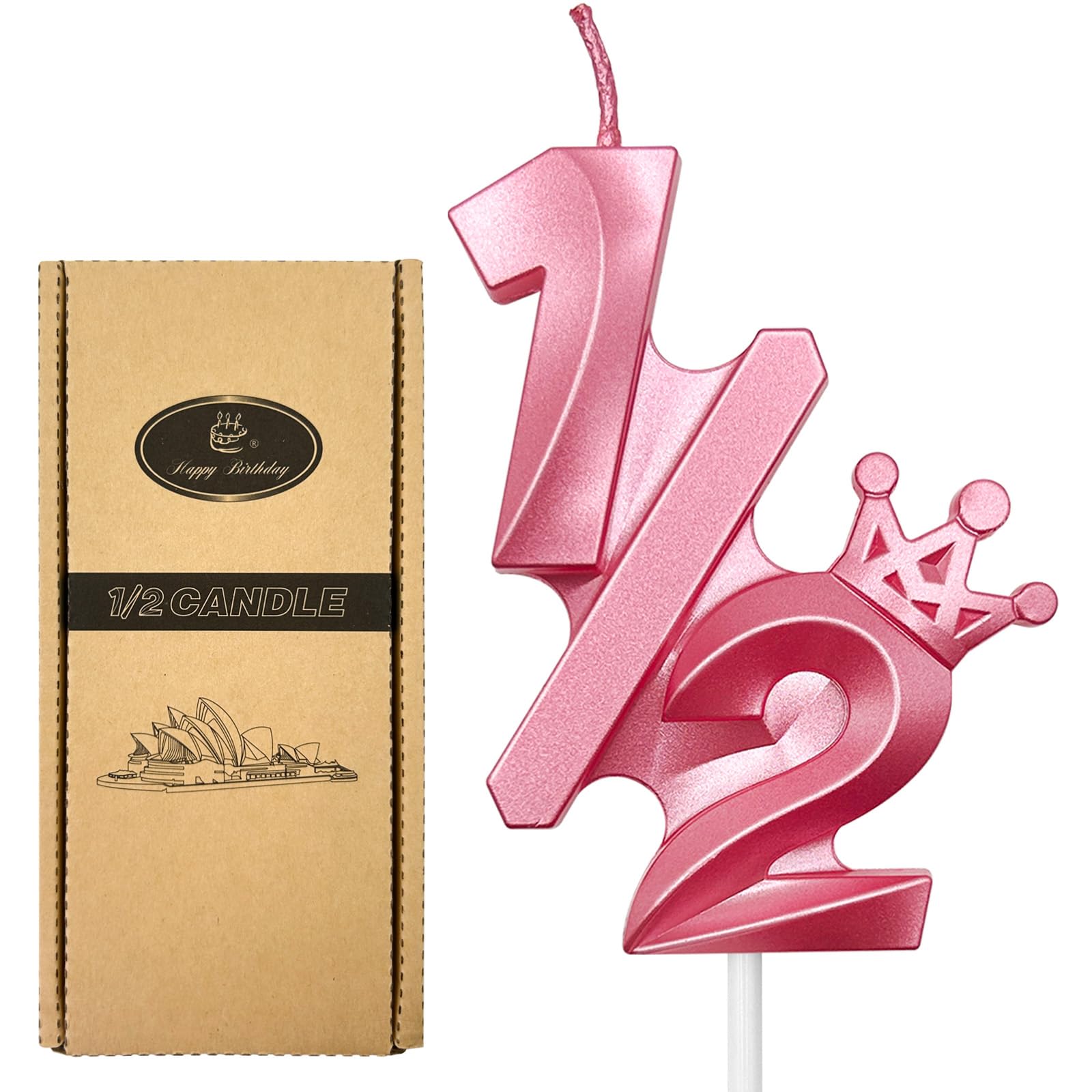1/2 Birthday Crown Candles - Pink Cake Topper for 6-Month Babies & Anniversaries | Party Decor
