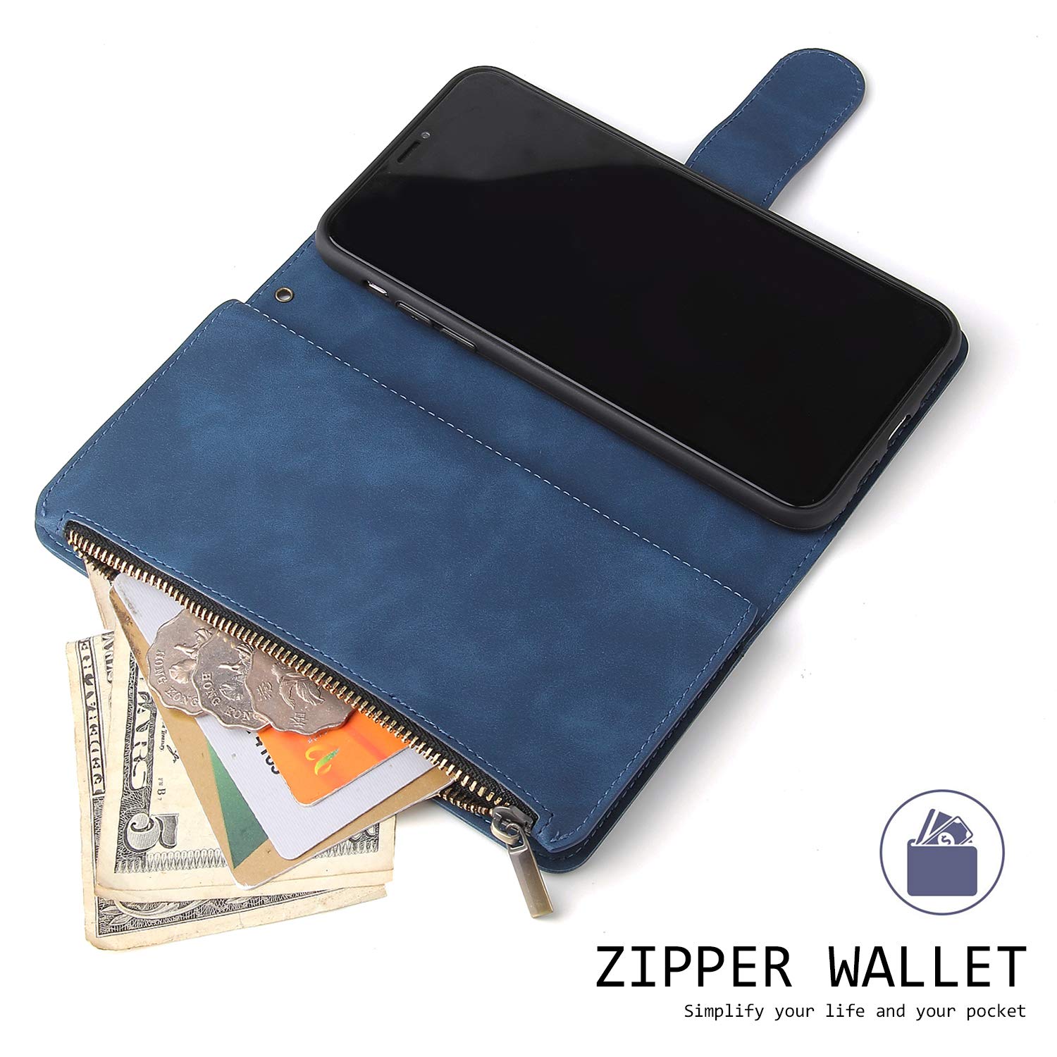 Premium PU Leather Wallet Case for Samsung Galaxy S9 Plus - Magnetic Closure, Zipper Pocket, Kickstand & Card Slots with Hand Strap | Stylish Flip Phone Case for Women | Perfect for Work, Travel & Everyday Use