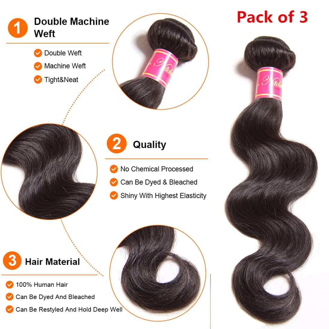 Nadula 12A Brazilian Body Wave Virgin Human Hair 4 Bundles (20 22 24 26 Inch) - 100% Unprocessed Natural Wavy Human Hair Extensions for Black Women - Perfect for Daily Styling, Weaves, Braids & Special Occasions
