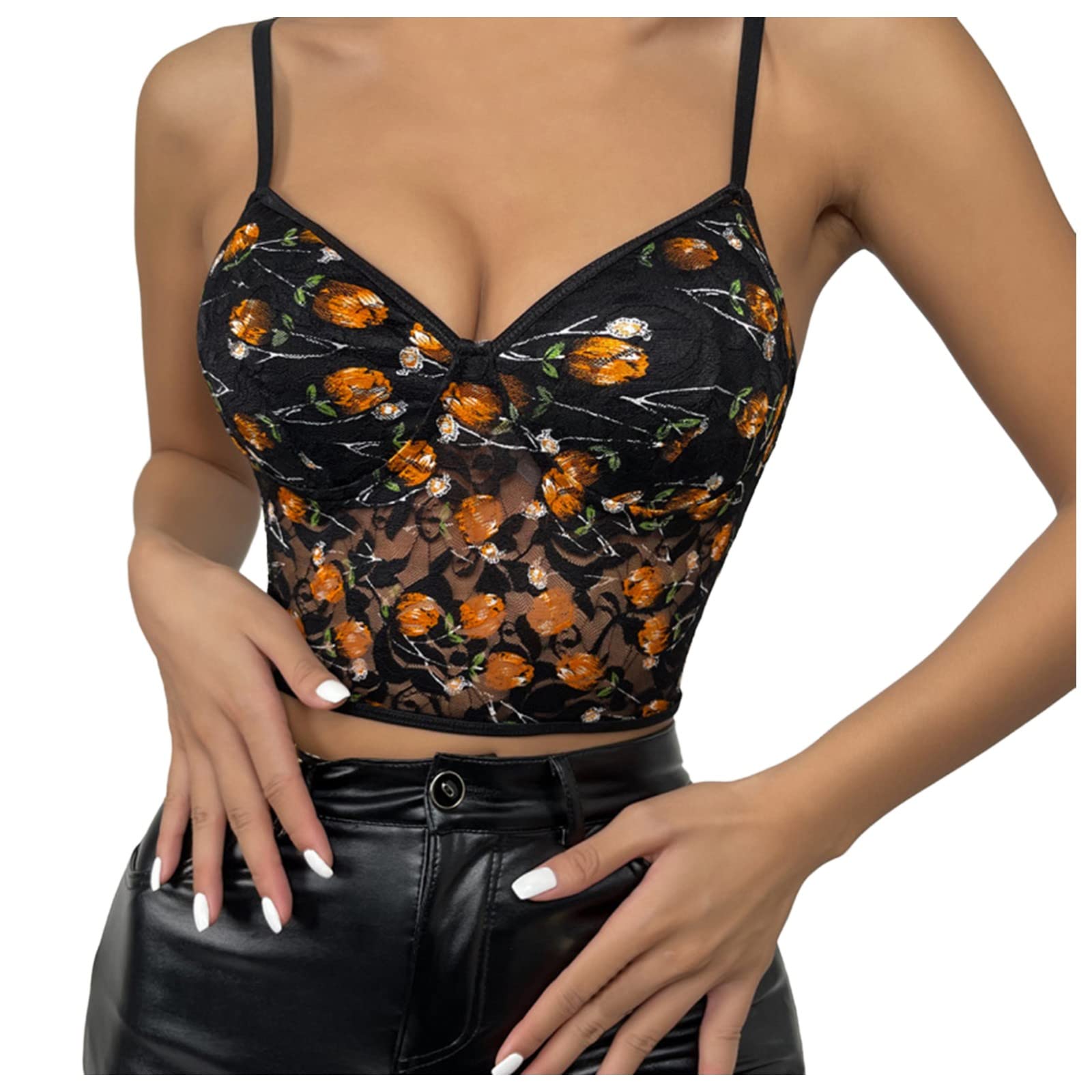 Sexy Women's Lace Corset Bra - Wireless Spaghetti Strap Camisole Top with Chest Pads | Comfortable Lingerie for Date Night, Boudoir & Special Occasions